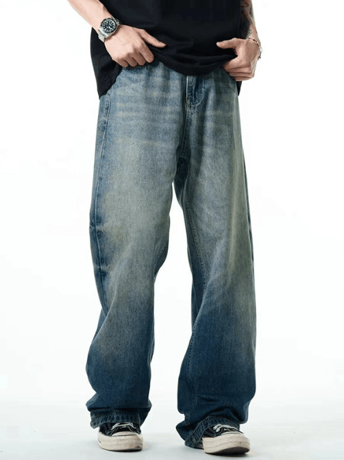 Japanese Brand × Jean Blue washed distressed American street oversized loose jeans Size US 34 / EU 50 - 4 Thumbnail