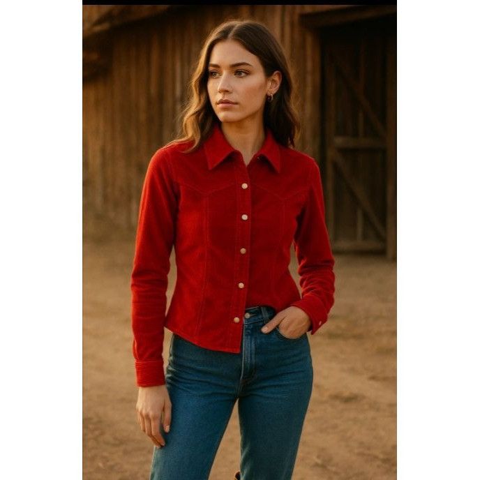 Vintage Vintage Live a Little S Red Corduroy Jacket Western Yolk Sna Size S / US 4 / IT 40 - 2 Thumbnail