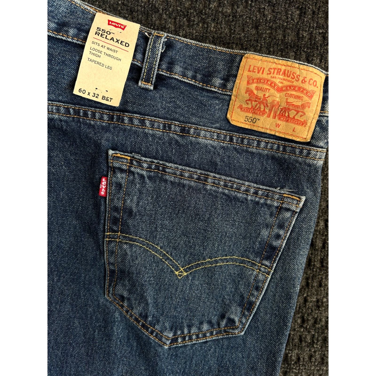 Levi's Levi’s Levi's 550 Jeans Relaxed Fit Men’s 60 x 32 Big & Tall Blue Denim Cotton 5-Pocket Logo Classic Tapered Jeans Mens Brand New FAST SHIPPING Size US 44 / EU 60 - 2 Thumbnail