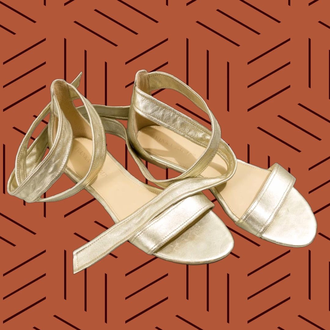 Vintage Ivanka Trump Gold Leather Flats w/ Ankle Ties Size 8 Women’s Flat Leather Gold 8 Womens Shoes Size US 8 / IT 38 - 1 Thumbnail
