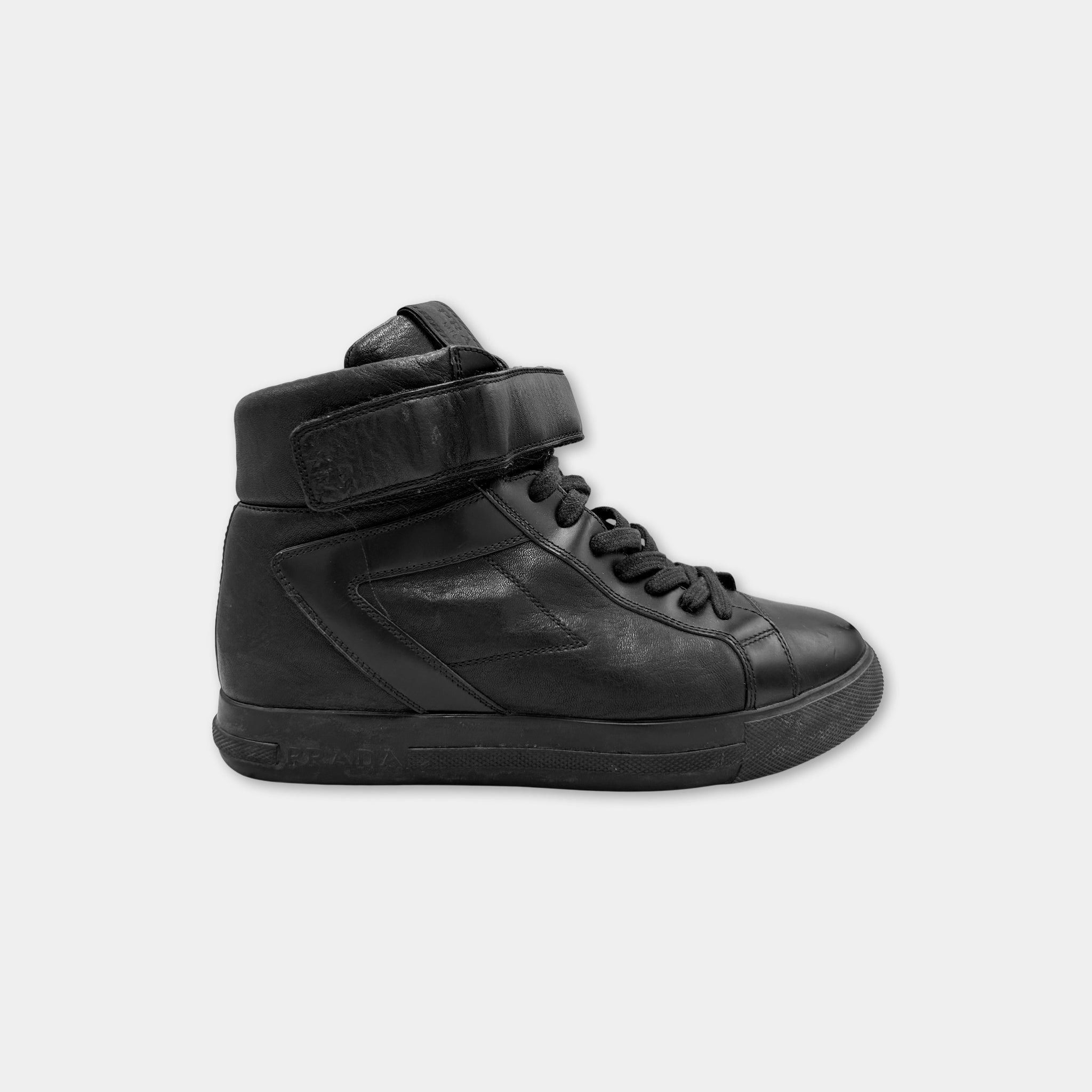Prada Prada Leather Black High Top Sneakers Size US 6 / IT 36 - 1 Thumbnail