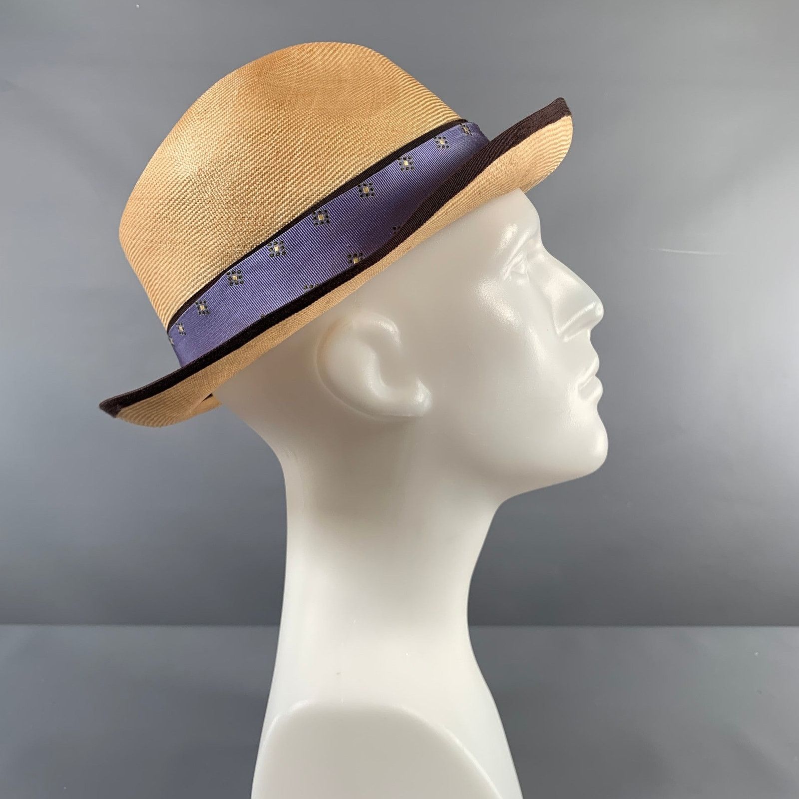 Vintage VINTAGE Size 7 3/8 Beige Purple Woven Silk Straw Hats Size ONE SIZE - 3 Thumbnail