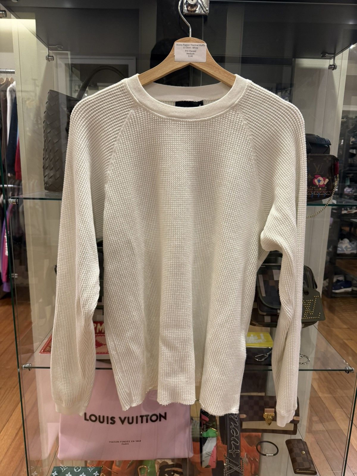 Stussy Stussy Raglan Thermal Waffle LS Shirt - White Size US M / EU 48-50 / 2 - 1 Thumbnail