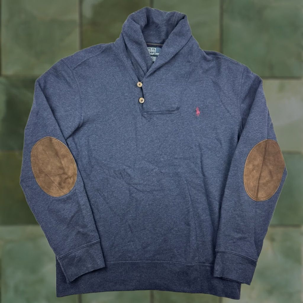 Polo Ralph Lauren VINTAGE Polo Ralph Lauren Shirt Long Sleeve Shawl Collar Sweatshirt Adult Large Blue 90s Preppy Mens Size US L / EU 52-54 / 3 - 1 Thumbnail