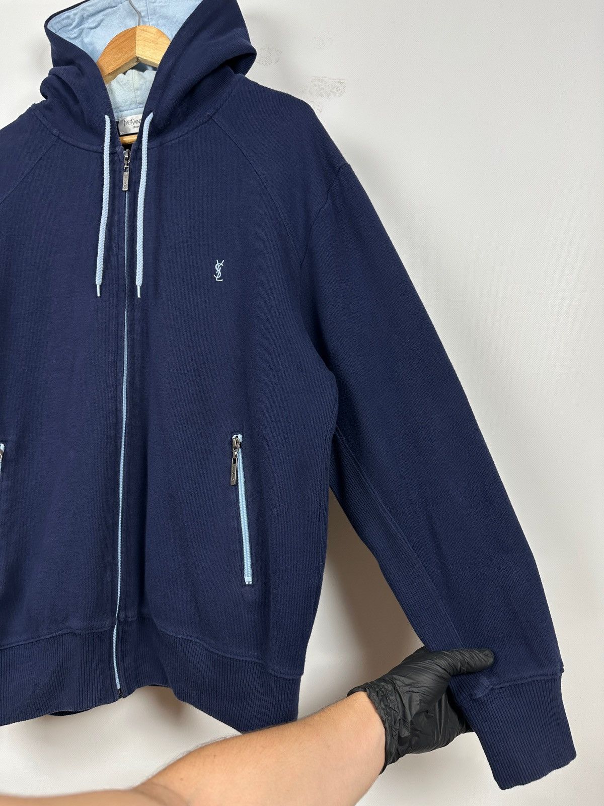 Yves Saint Laurent Vintage Yves Saint Laurent YSL Navy Blue Zip Up Hoodie Size US L / EU 52-54 / 3 - 11 Thumbnail