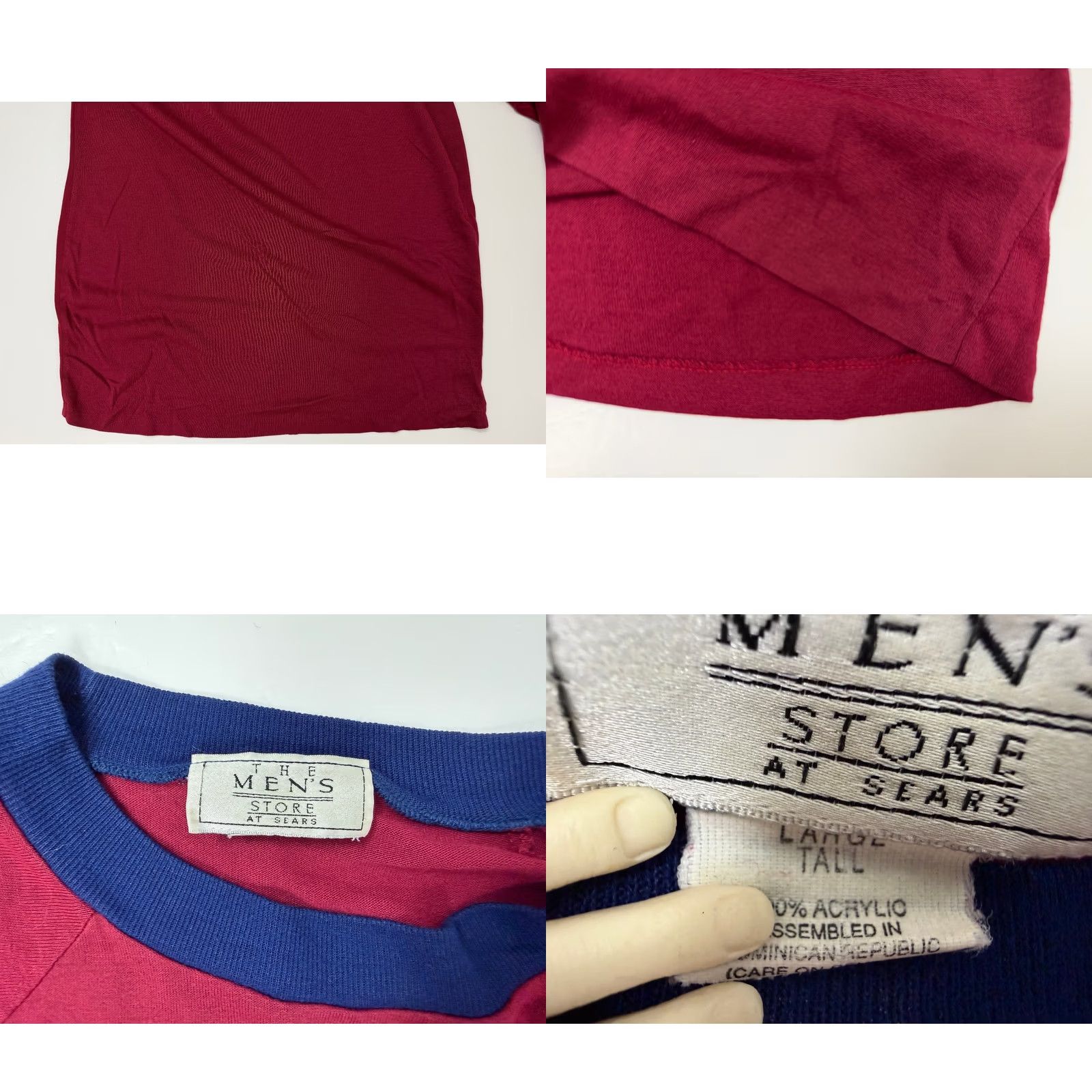 Sears VINTAGE 90s Shirt Men Large Tall LT Minimal Ringer Burgundy Silky Acrylic Size US L / EU 52-54 / 3 - 8 Thumbnail