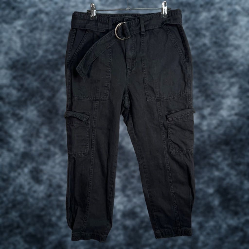 Banana Republic Banana Republic Womens 4 Black Belted Cargo Pants Cotton Casual D-Ring Belt Modern Tapered Inseam 24in Size 27" / US 4 / IT 40 - 1 Thumbnail