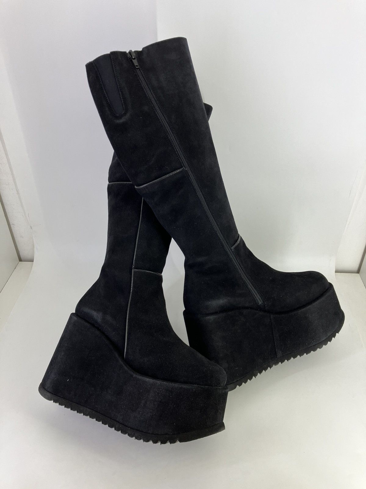 Vintage Rock Bull chunky platform suede leather knee boots 90s Size US 11 / IT 41 - 2 Thumbnail