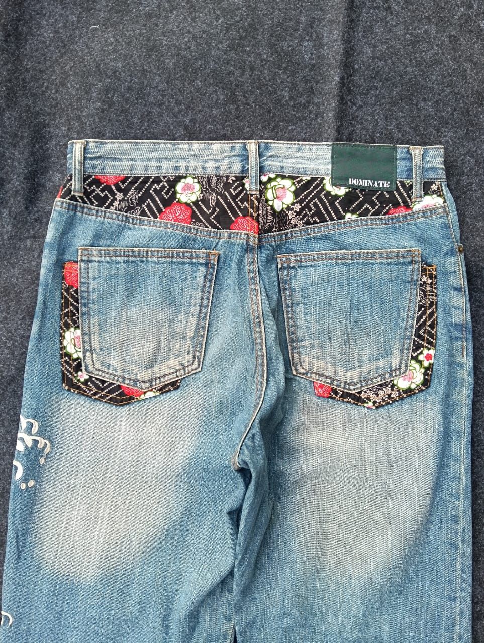 Karakuri Tamashii Rare 🔥 DOMINATE Japanese Koi Fish Embroidered Denim Jeans. Size US 33 - 4 Thumbnail