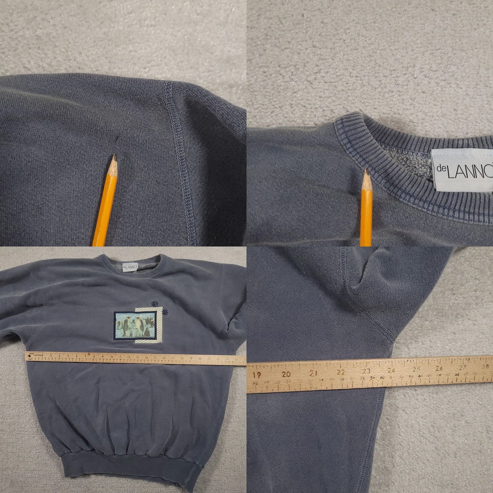 Vintage deLANNO Sweatshirt Womens Large Blue Crewneck Penguins Graphic Pullover Cotton Size L / US 10 / IT 46 - 8 Thumbnail