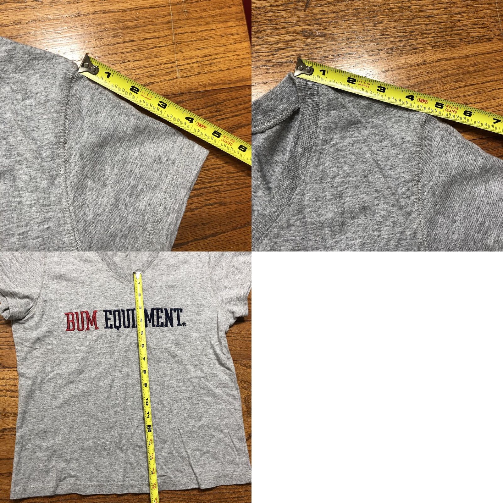 Vintage VINTAGE B.U.M. Equipment Gray Womens M Short Sleeve T-Shirt Embroidered V-neck Size M / US 6-8 / IT 42-44 - 8 Thumbnail