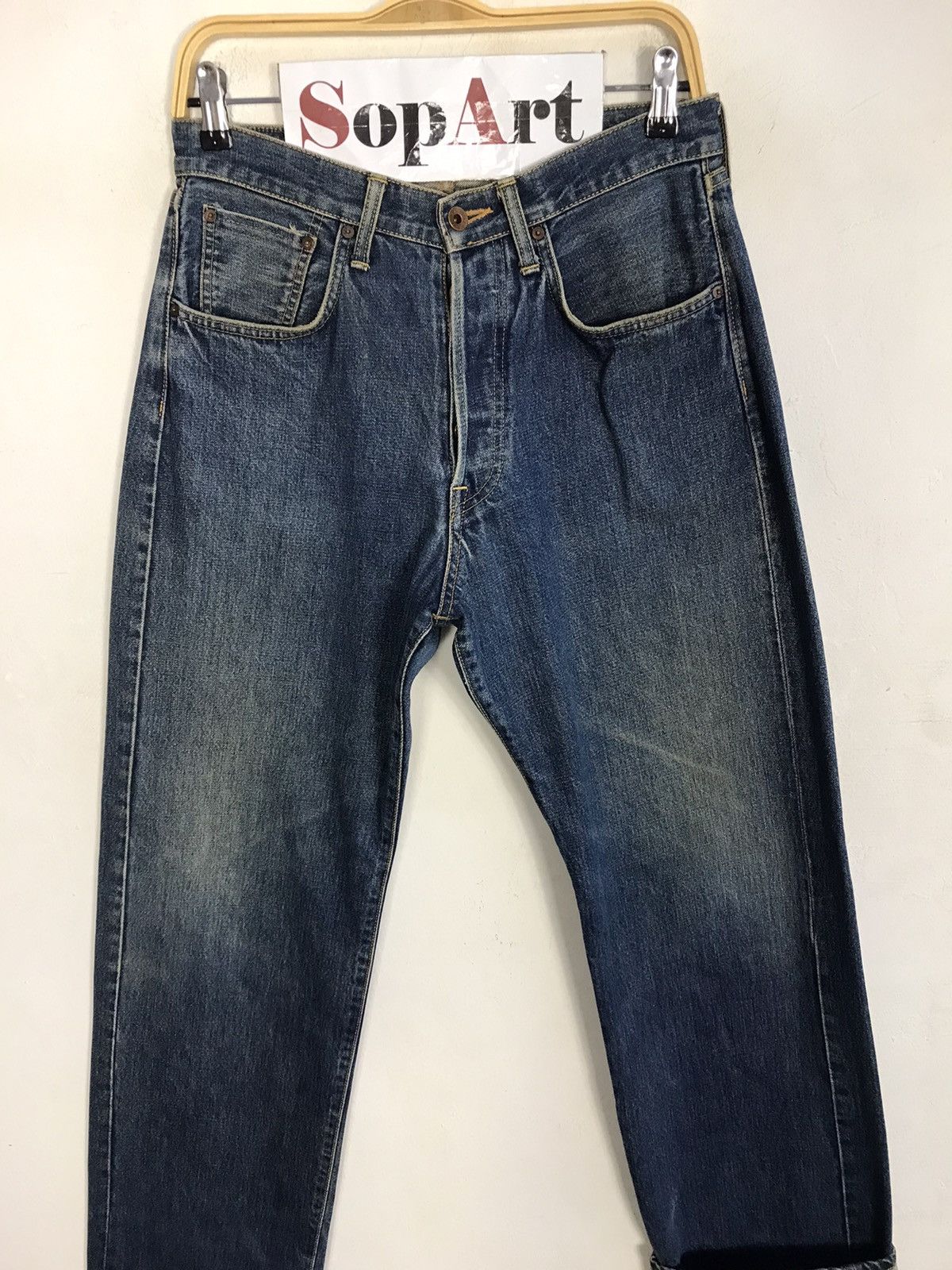 Edwin × Vintage Vintage Edwin 505 Selvedge Distressed Denim Jeans Size US 30 / EU 46 - 3 Thumbnail