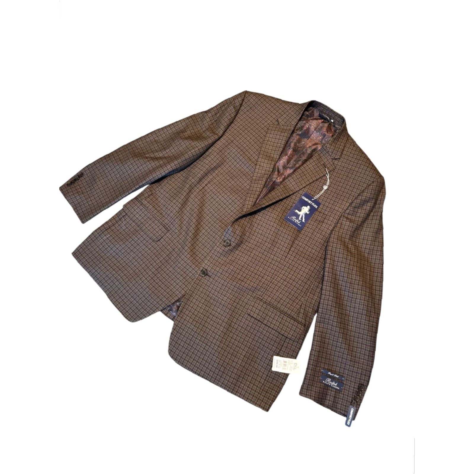 Ralph Lauren Ralph Lauren Ralph Blazer Men 50L Plaid Comfort Flex Wool Blend Big Tall Sports Coat Pocket Notch Lapel 2 Piece Brown/Teal Mens Size 50R - 5 Thumbnail