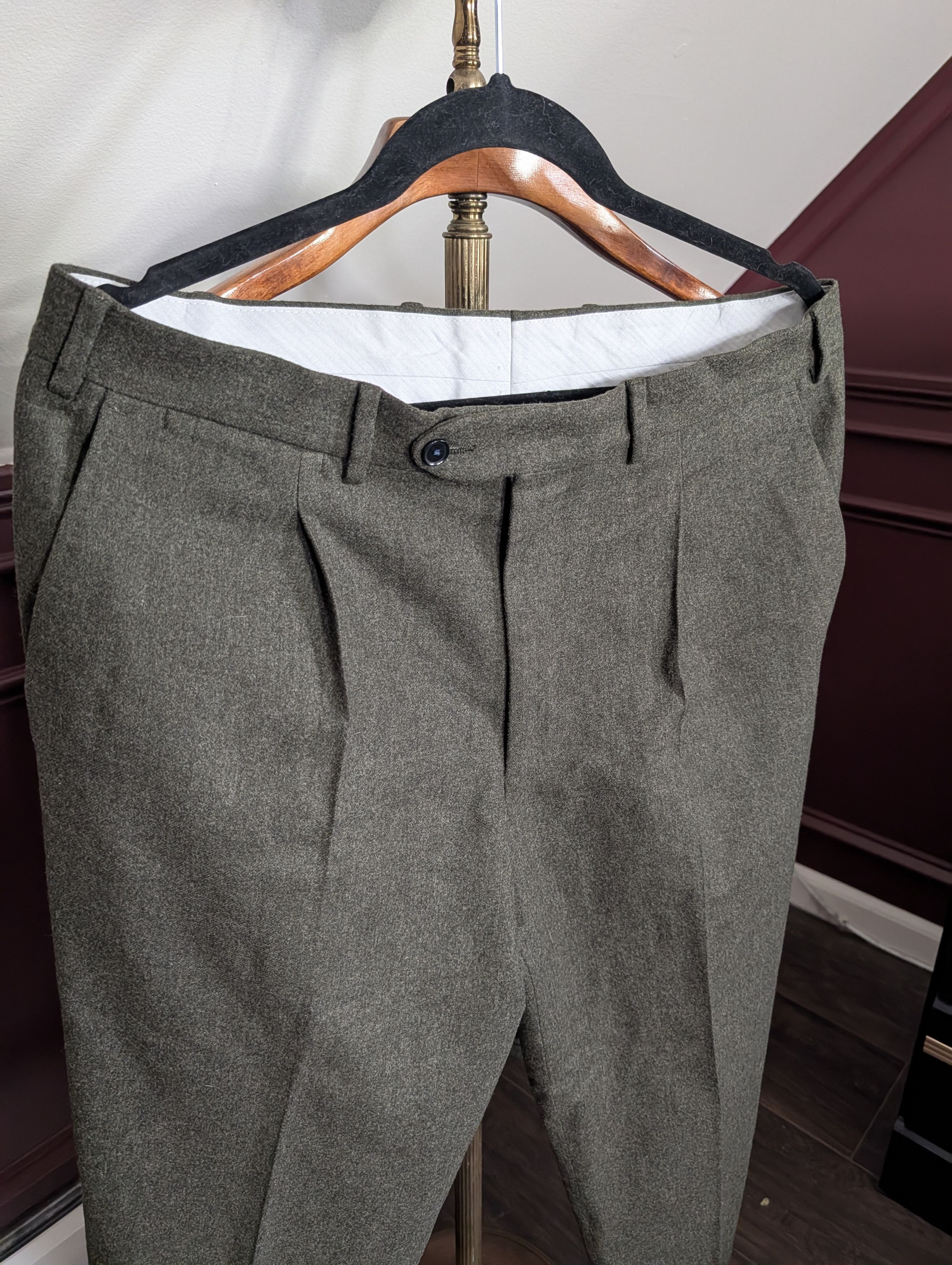 Palmer Trading Company PALMER LONDON green flannel Super 100s wool pants Size US 34 / EU 50 - 2 Thumbnail