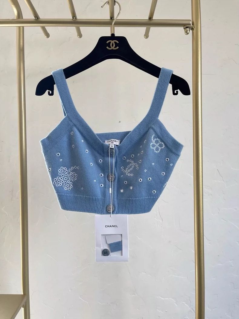 Chanel Chanel 2023 Blue Logo Knit Camisole Size US XS / EU 42 / 0 - 1 Thumbnail