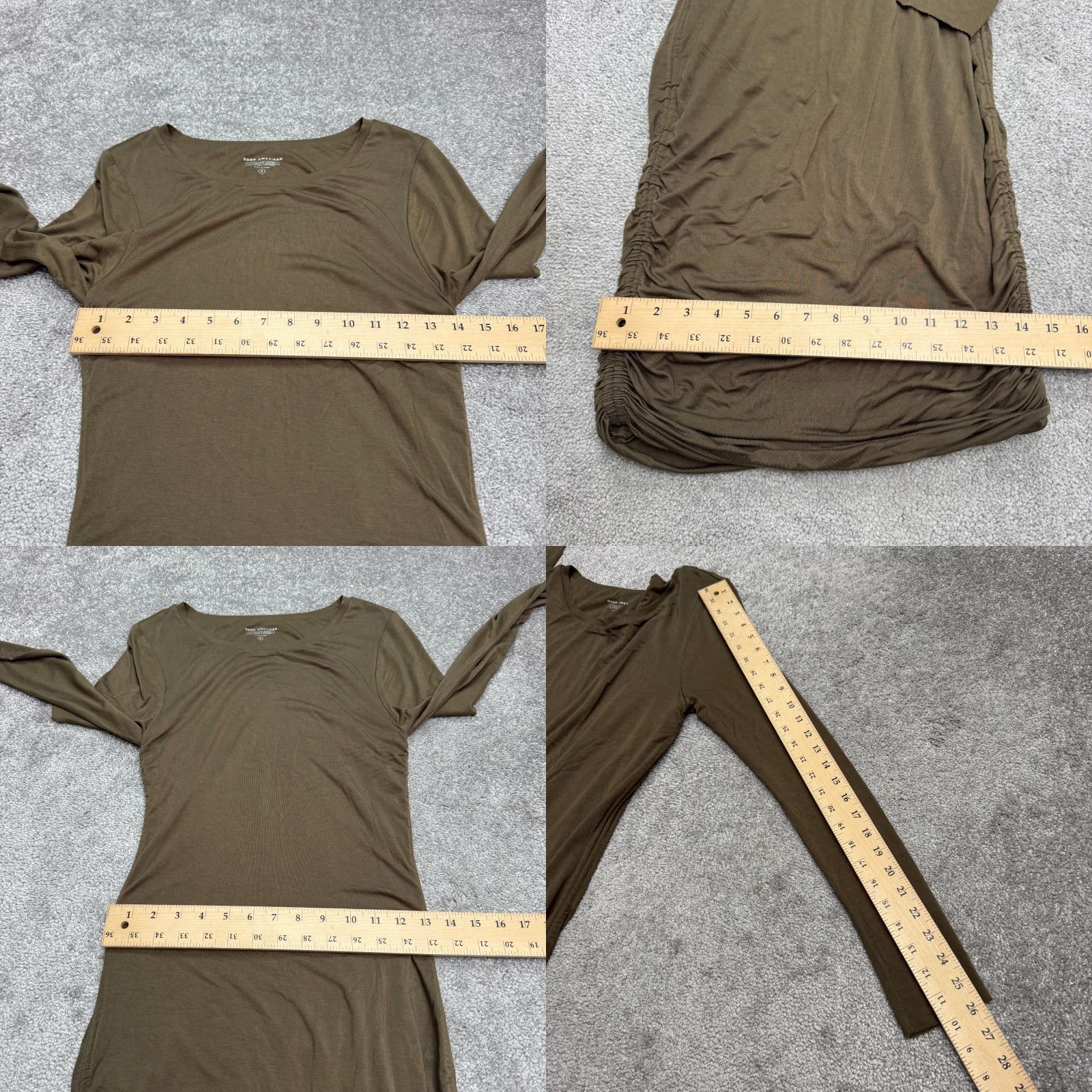 Good American Good American Maxi Dress Womens L Green Ruched Long Sleeve Rayon Spandex Size L / US 10 / IT 46 - 8 Thumbnail
