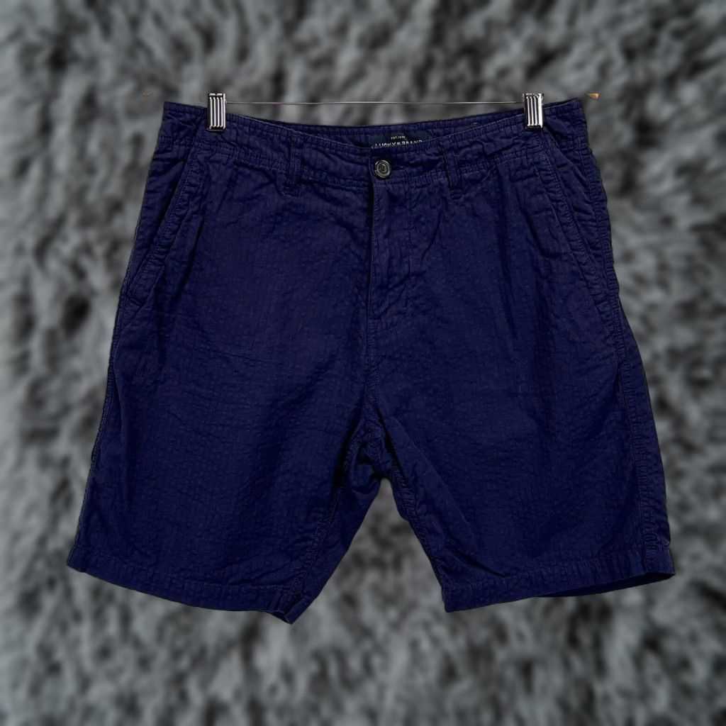 Lucky Brand Lucky Brand Puckered Chino Shorts Sz 33 GUC Blue Textured Cotton Flat Front Prep Size US 33 - 1 Thumbnail