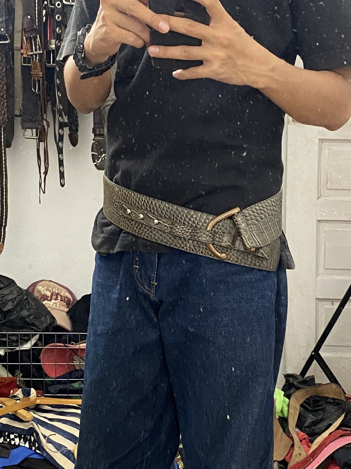 If Six Was Nine × Japanese Brand × Le Grande Bleu (L.G.B.) Aligator wide belt Size ONE SIZE - 6 Thumbnail