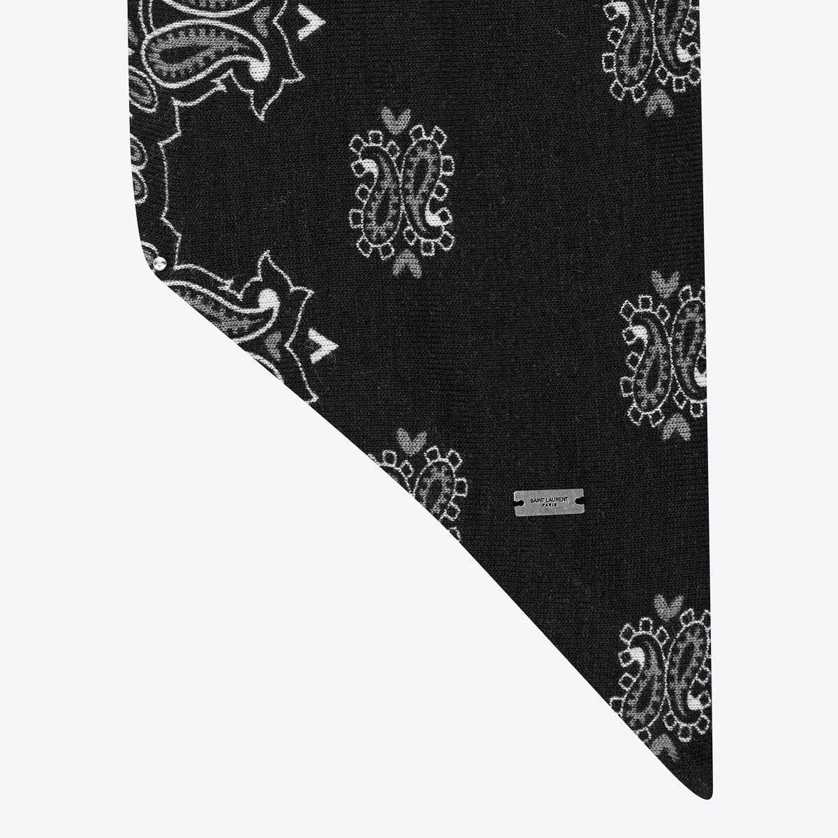 Saint Laurent Paris o1s1wg110824 Size: OS / Long Bandana Scrunchie Black/White Size ONE SIZE - 6 Thumbnail