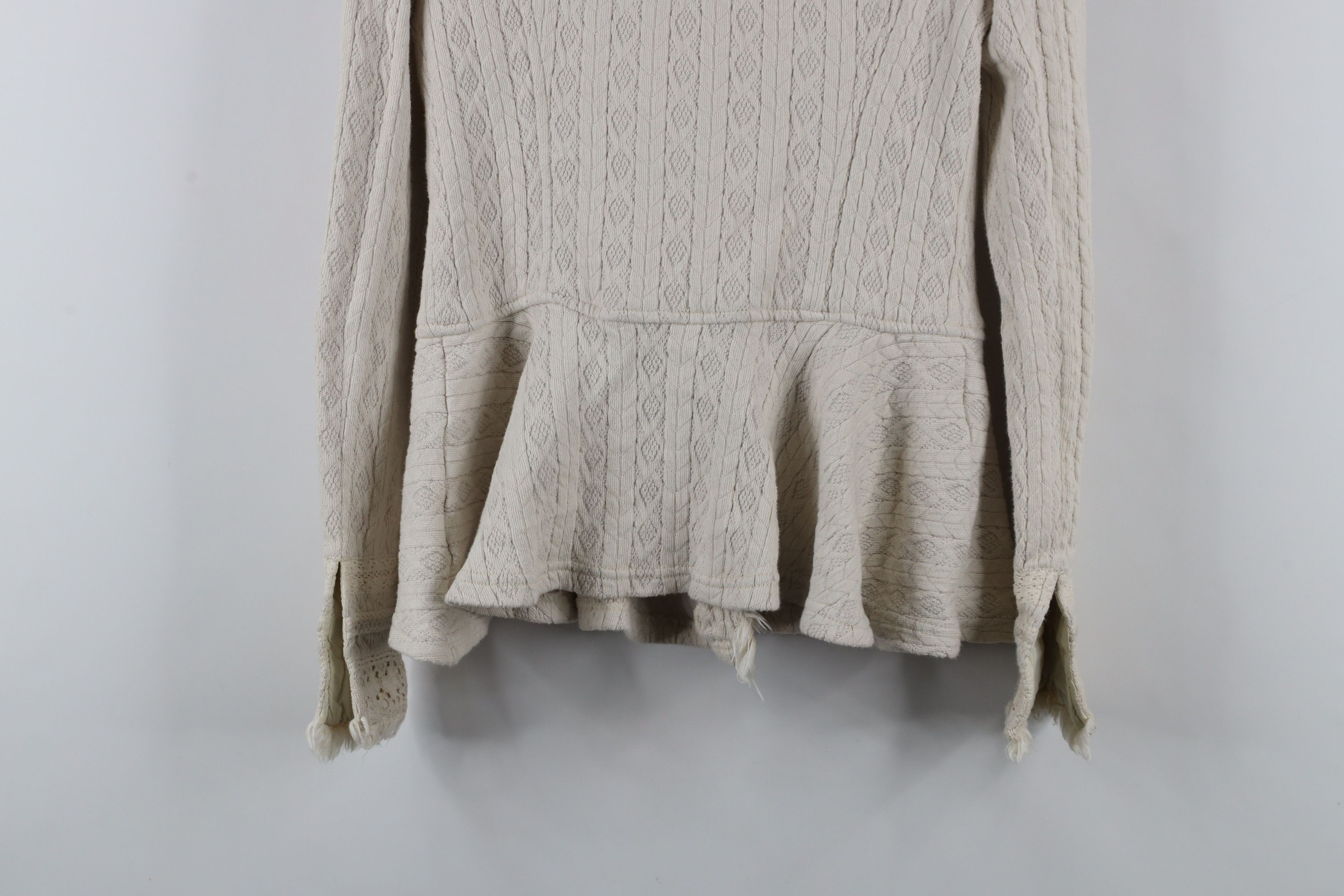 Free People × Vintage Free People Style Fringed Ruffled Knit Sweater Jacket Cream Size XS / US 0-2 / IT 36-38 - 11 Thumbnail
