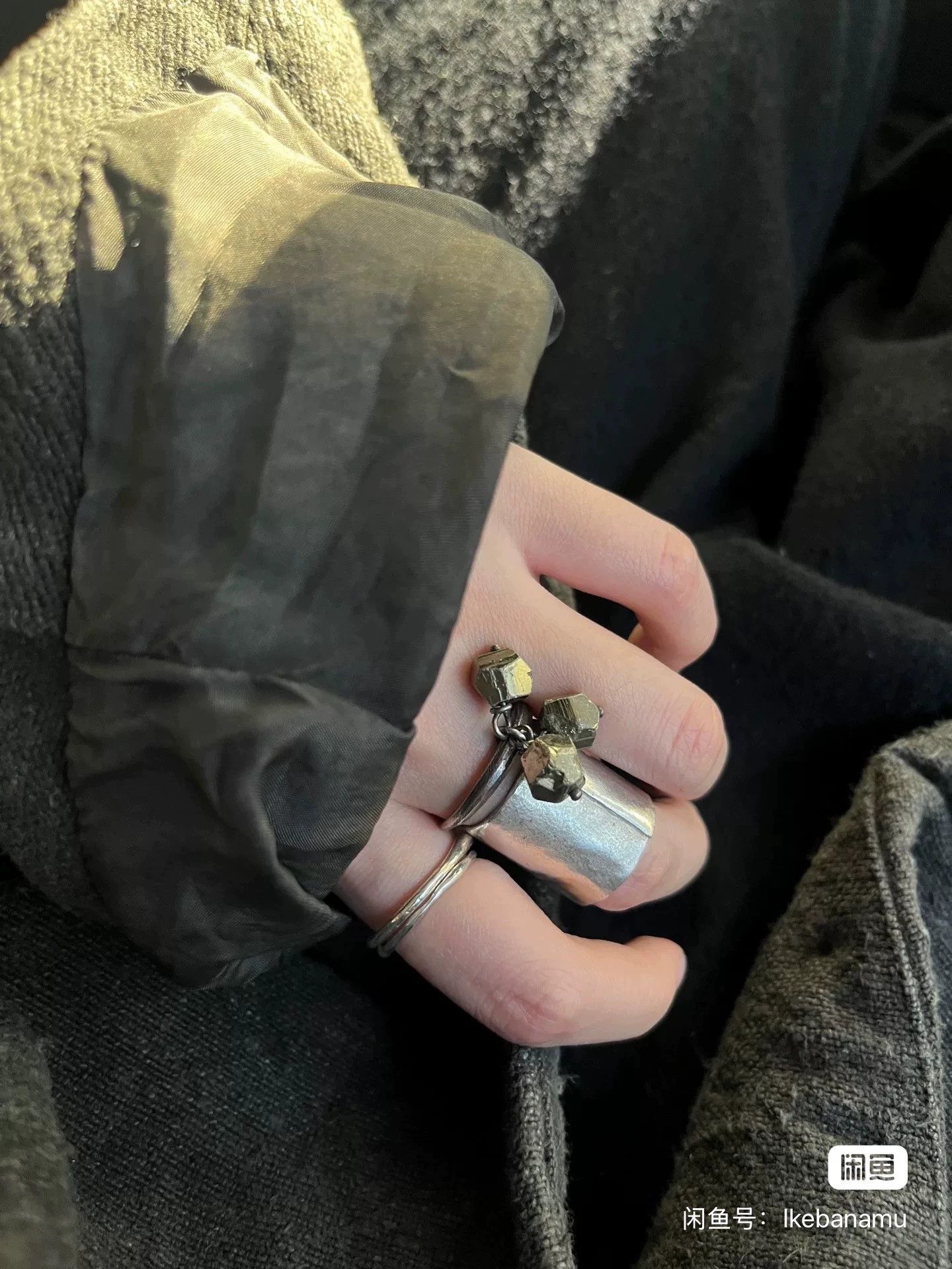 DETAJ Detaj Pyrite Oxidized Sterling Silver Ring 14+20 Size ONE SIZE - 1 Thumbnail