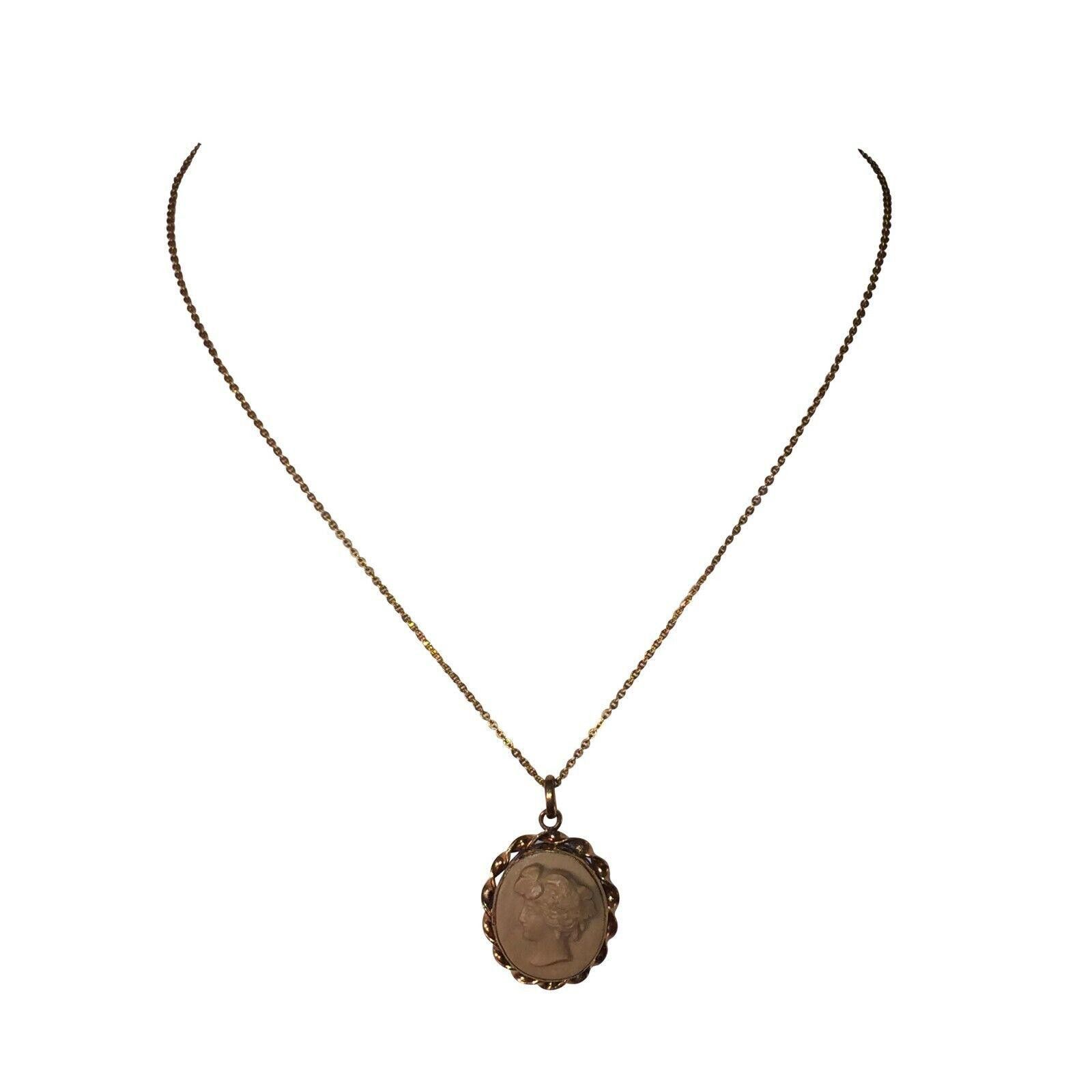 Designer Victorian Gold Filled Lava Carved Cameo Pendant Necklace Size ONE SIZE - 2 Thumbnail