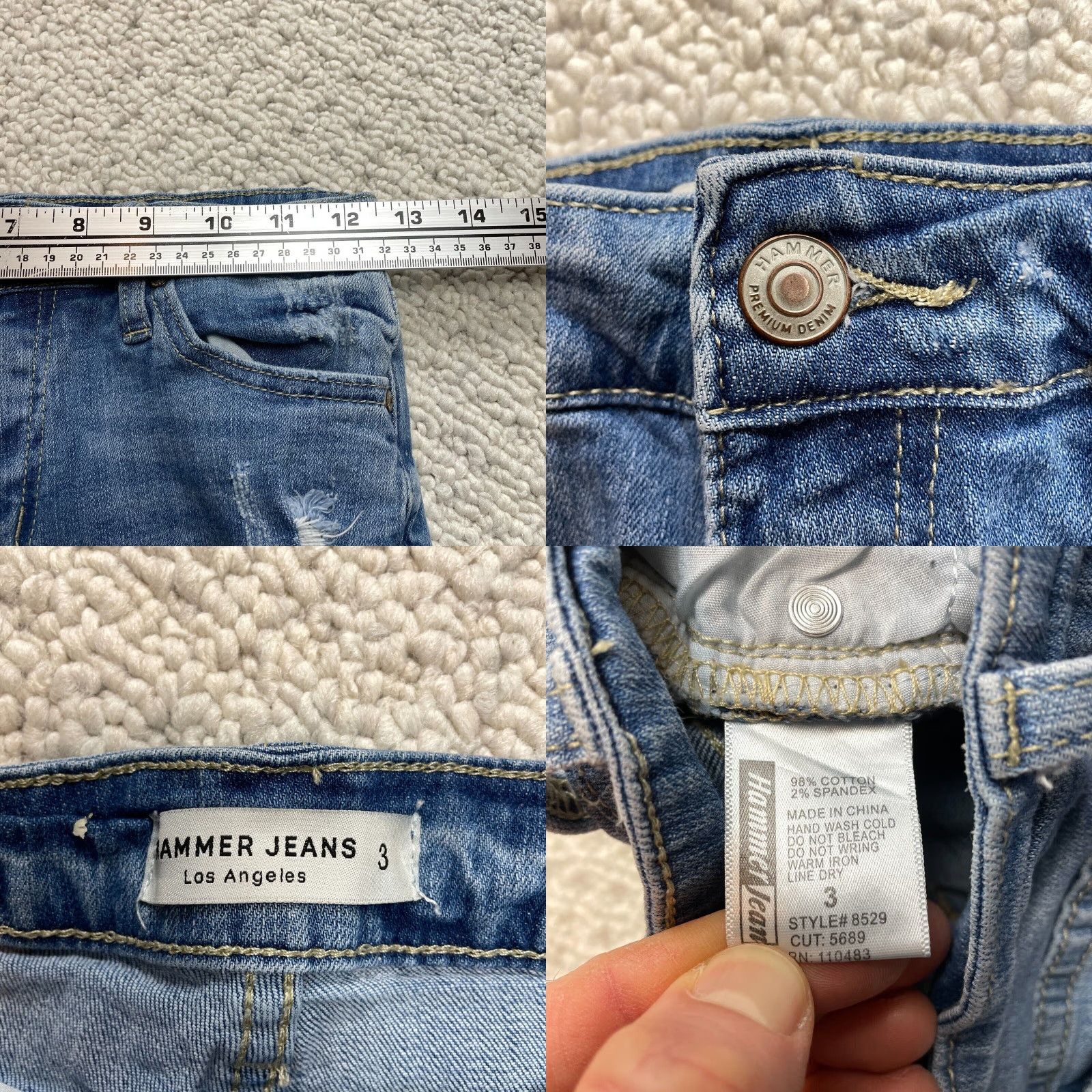 Denime Hammer Jeans Jeans Junior 3 Distressed Ripped Denim Medium Wash 25x25 Skinny Teens Size 42" / US 20 - 8 Thumbnail