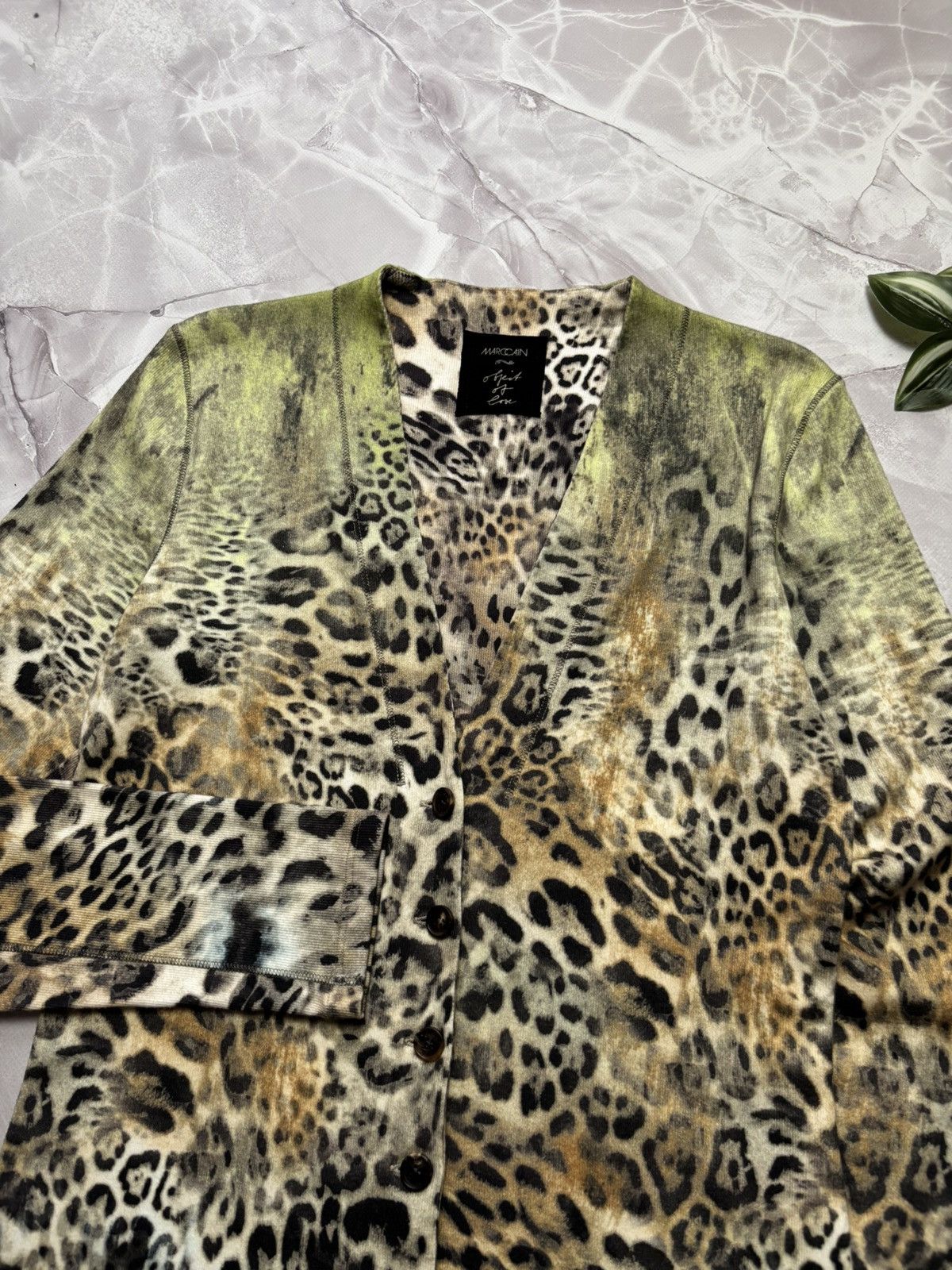 Other Marc Cain Leopard Animal Print Longline Knit Cardigan Button Size S / US 4 / IT 40 - 4 Thumbnail