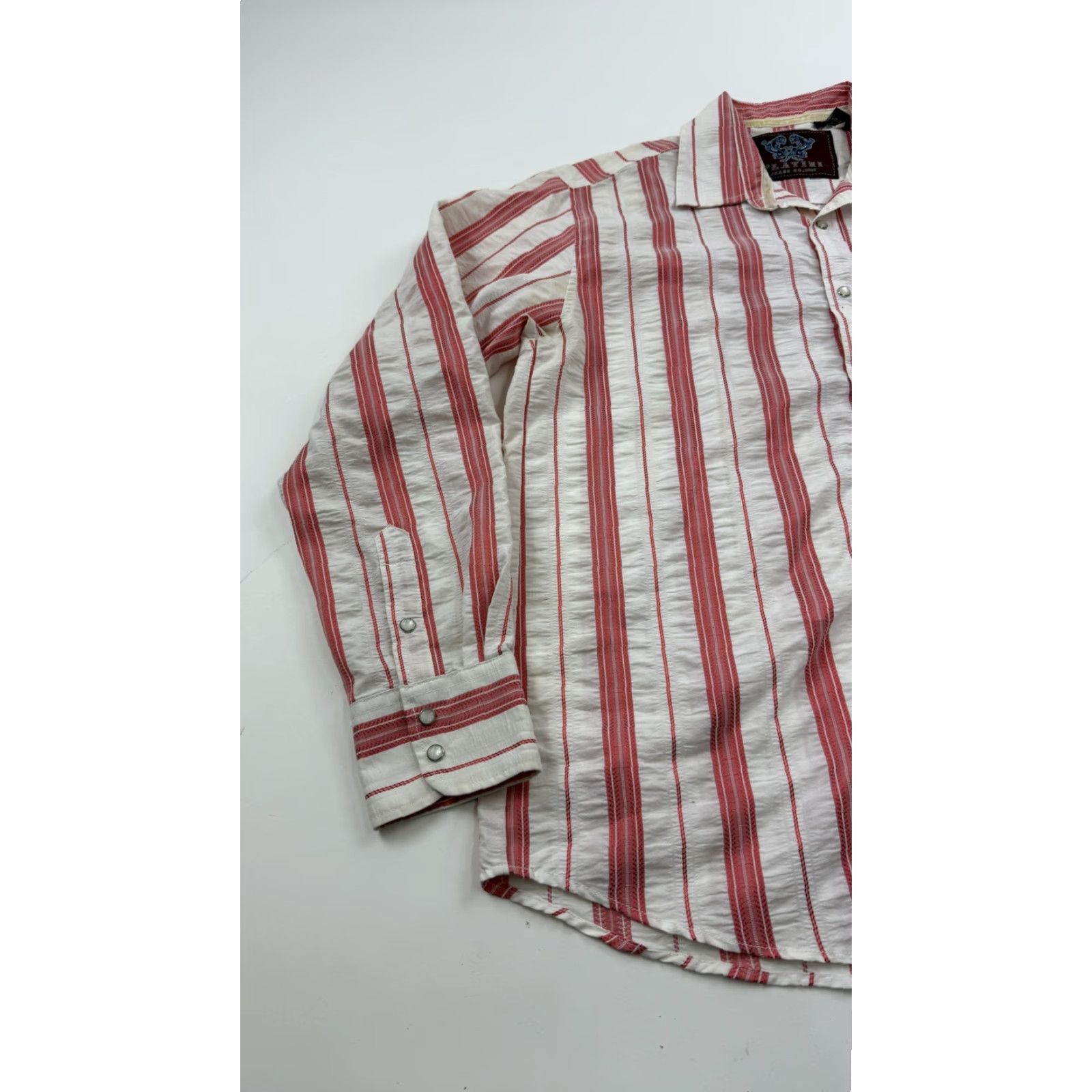 CO VINTAGE Platini Jeans Co Shirt Mens XL Red White Striped Embroidered Skull Long Sleeve Size US XL / EU 56 / 4 - 2 Thumbnail