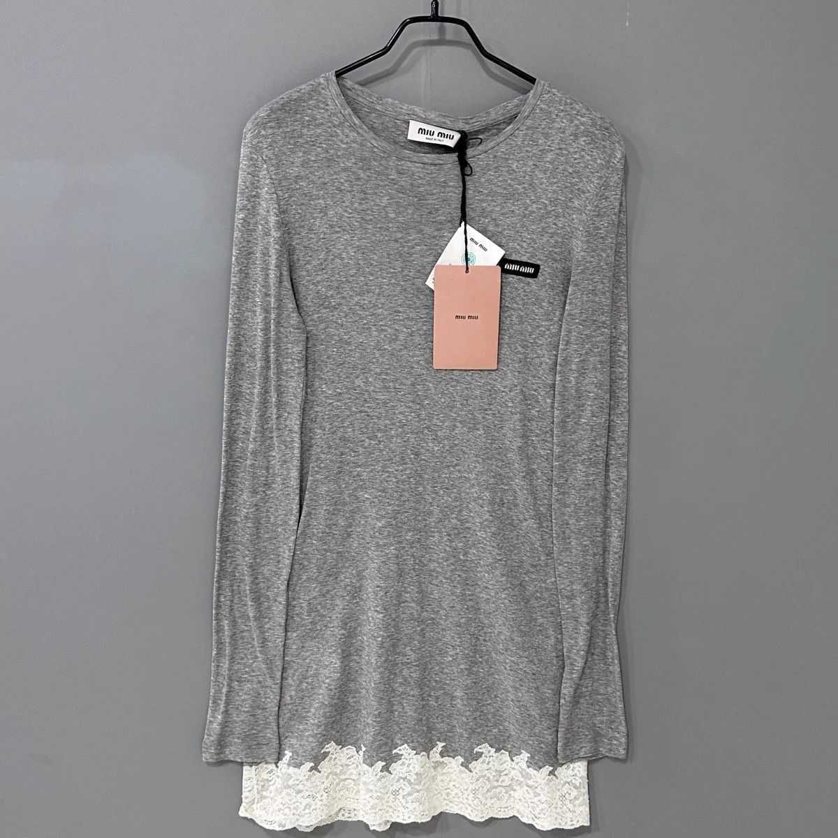 Miu Miu Miumiu Gray Lace Hem Long Sleeve Top Size M / US 6-8 / IT 42-44 - 1 Thumbnail
