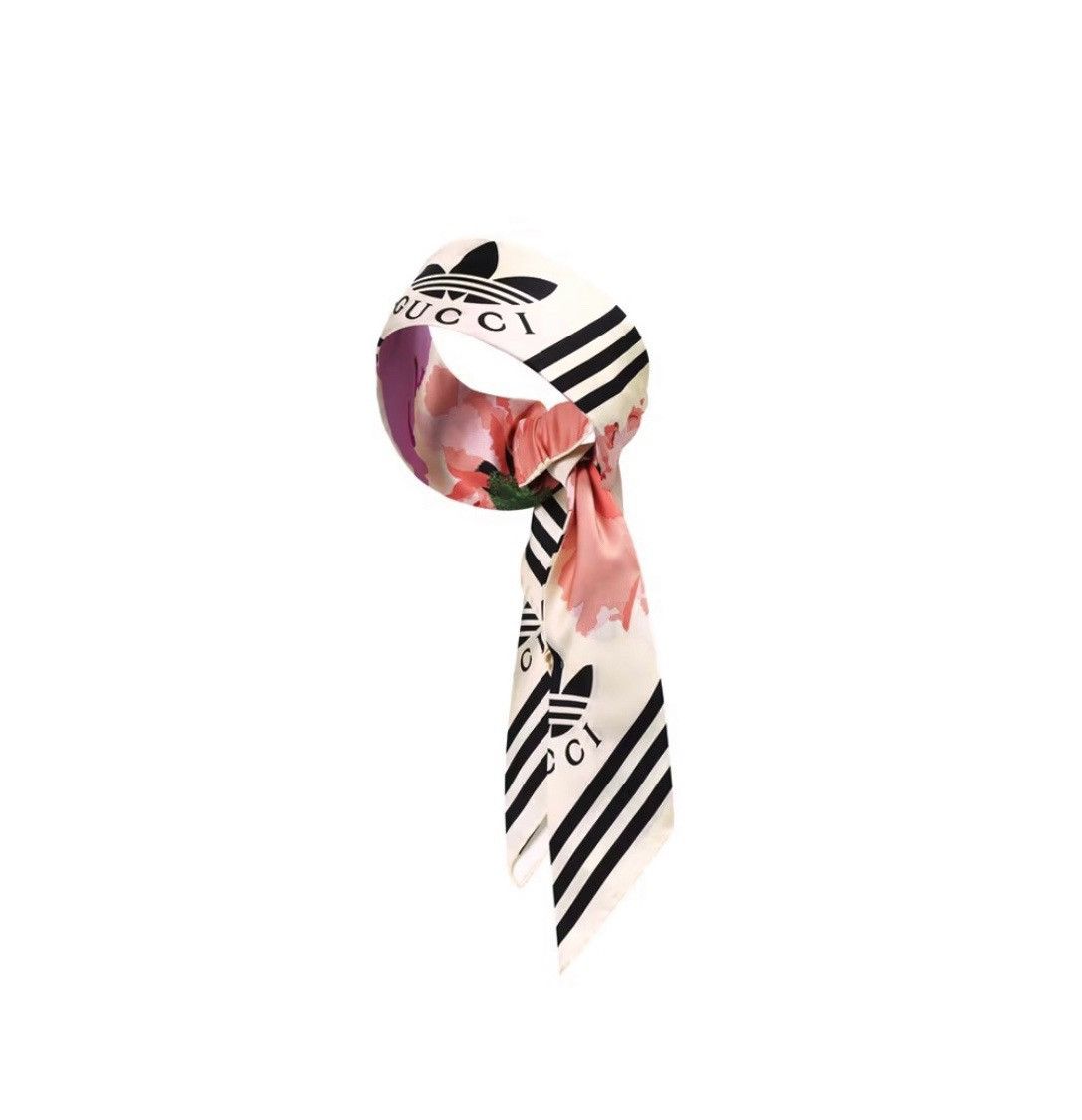 Gucci Gucci x Adidas Logo Hairband M/57 Silk Ivory hair scarf Size ONE SIZE - 10 Thumbnail
