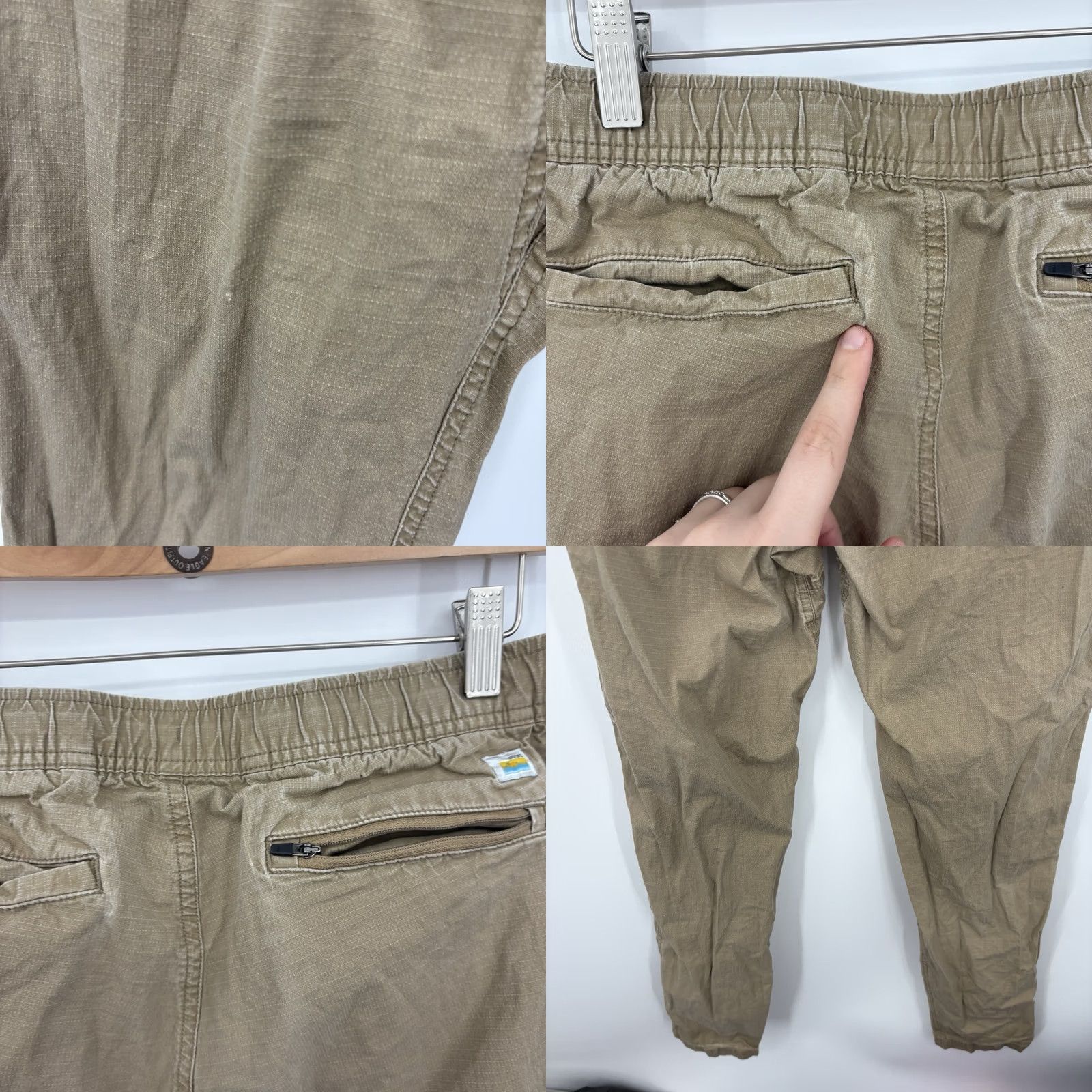 Vuori Vuori Pants Mens S Ripstop Climber Drawstring Hiking Outdoors Work Stretch Pant Slim Tapered 5-Pocket Beige Canvas Logo Zipper Pocket Mens Size US 30 / EU 46 - 8 Thumbnail