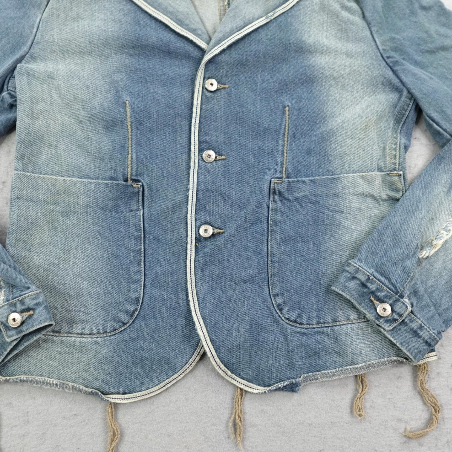 Denime VINTAGE Marithe Francois Girbaud Denim Jacket Blazer Womens Medium Blue 90s Y2K Button Collar Pockets Size M / US 6-8 / IT 42-44 - 3 Thumbnail