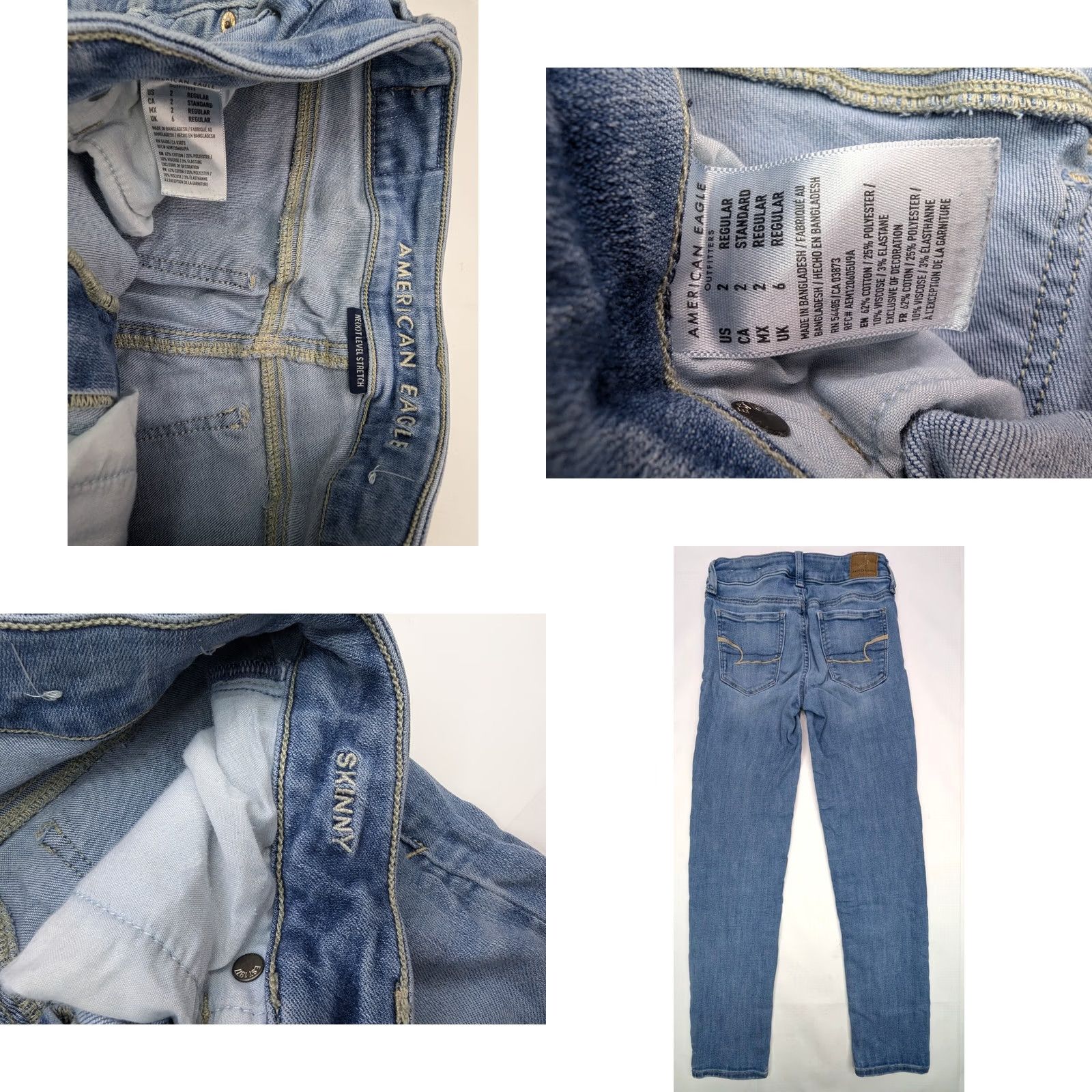 American Eagle Outfitters American Eagle Skinny Jeans Women 2 Light Wash Denim Next Level Stretch 26x28 Size 26" / US 2 / IT 38 - 8 Thumbnail