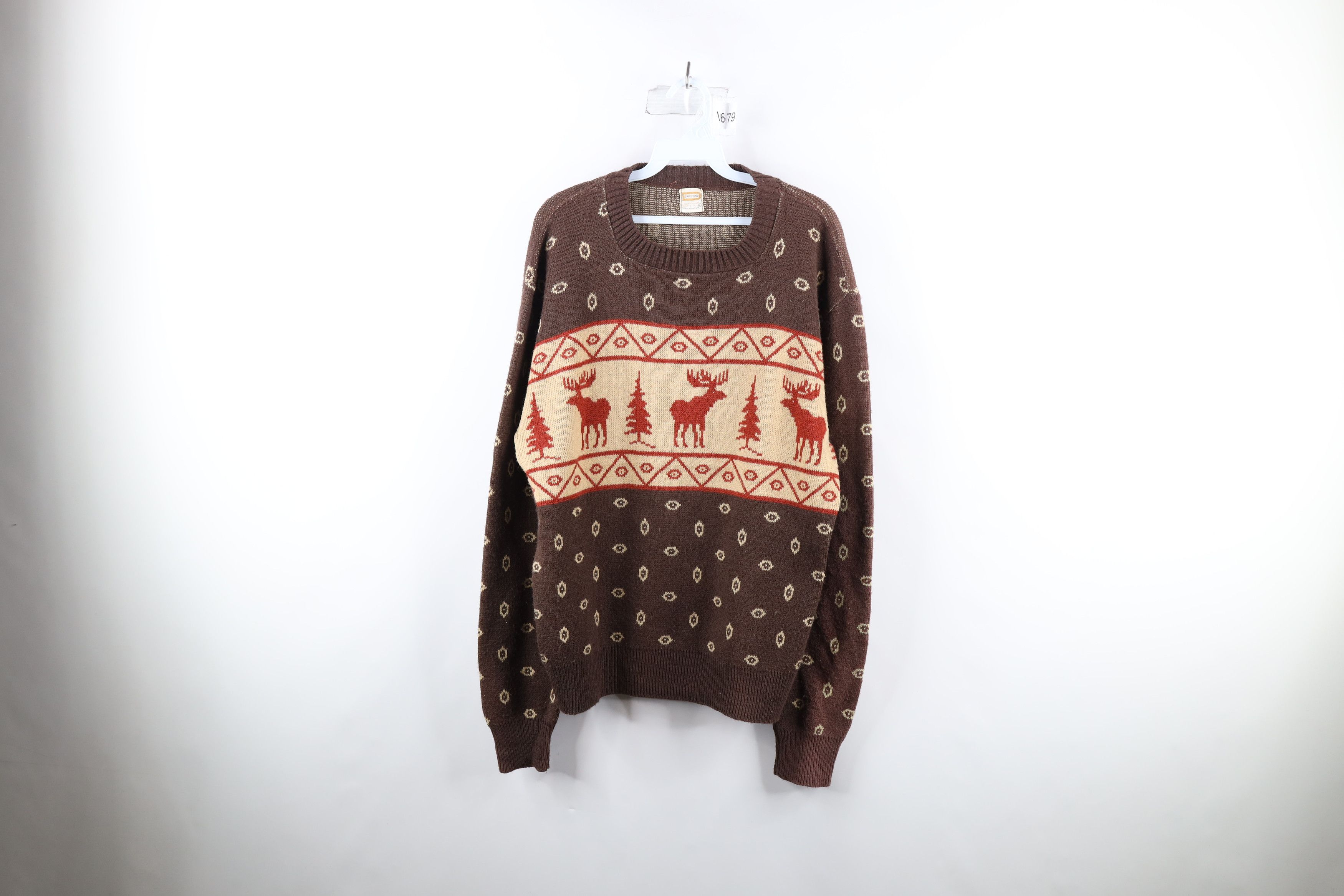 image of Vintage 60S 70's Streetwear Elk Fair Isle Knit Sweater Usa, Men's (Size Large)