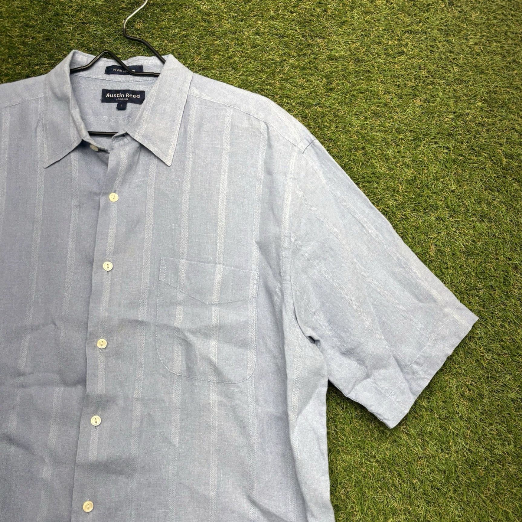 Austin Reed Austin Reed Shirt Mens L Short Sleeve Button-Up Striped Linen Casual Preppy Blue Size US L / EU 52-54 / 3 - 3 Thumbnail