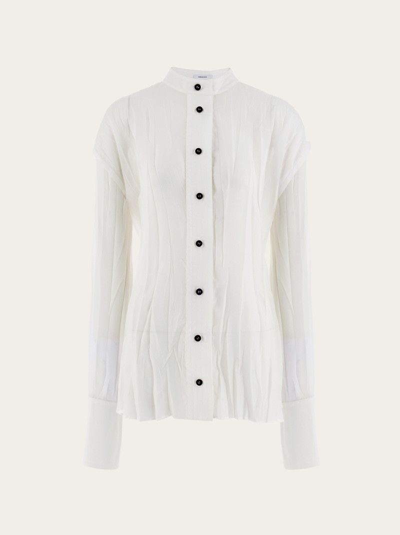Salvatore Ferragamo o1s1rm0426 Irregular Pleat Shirt in White Size L / US 10 / IT 46 - 1 Thumbnail