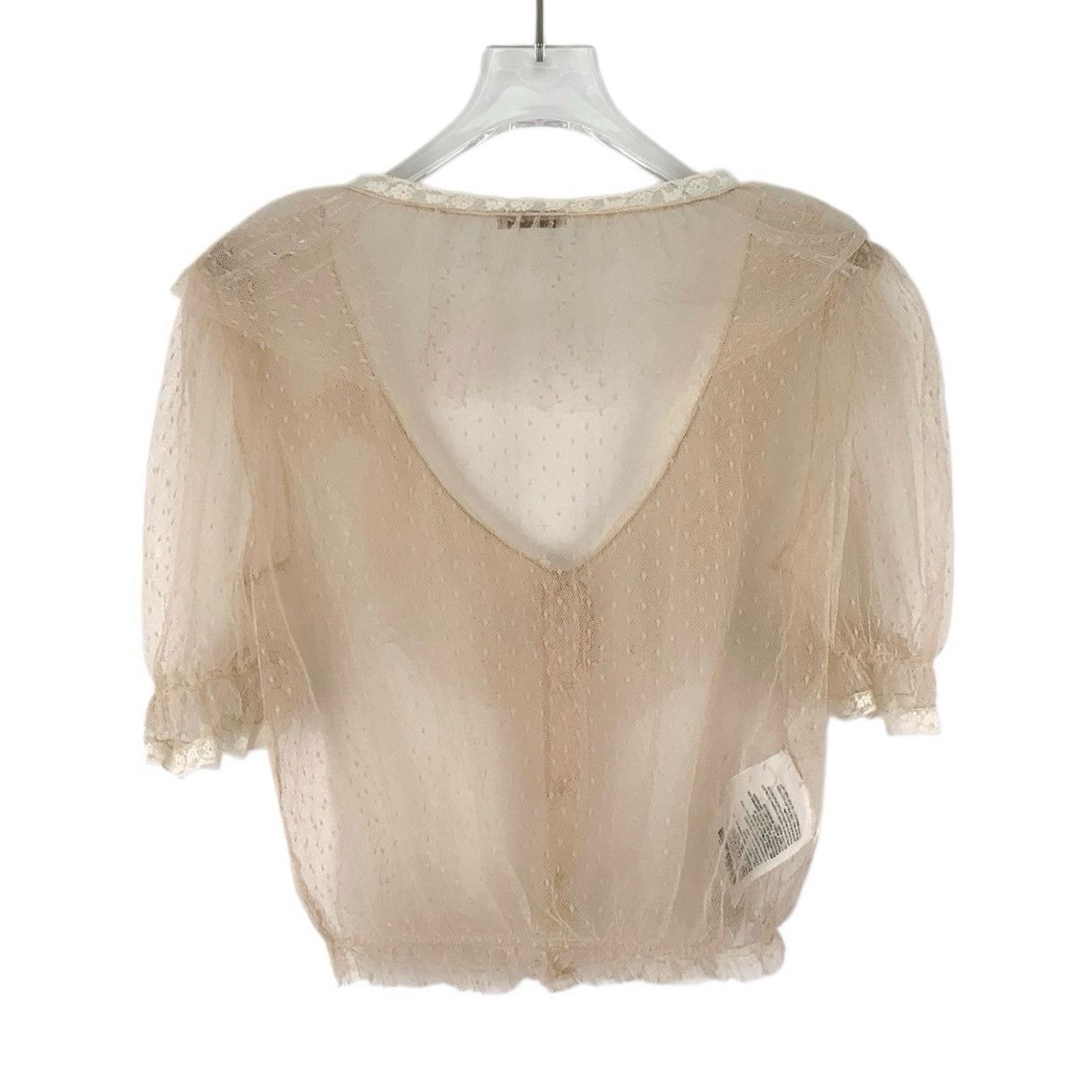 Miu Miu Miu Miu Tie Waist Short Sleeve Lace Blouse K26WX Size L / US 10 / IT 46 - 2 Thumbnail