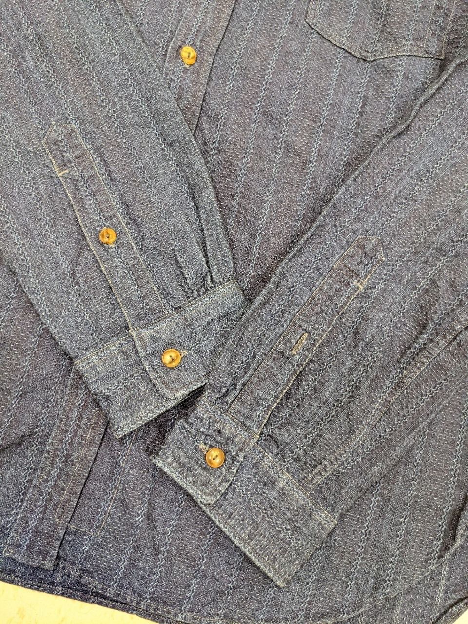Pherrow's Pherrow’s Sashiko Pure Blue Indigo Collar Band Shirt Size US M / EU 48-50 / 2 - 7 Thumbnail