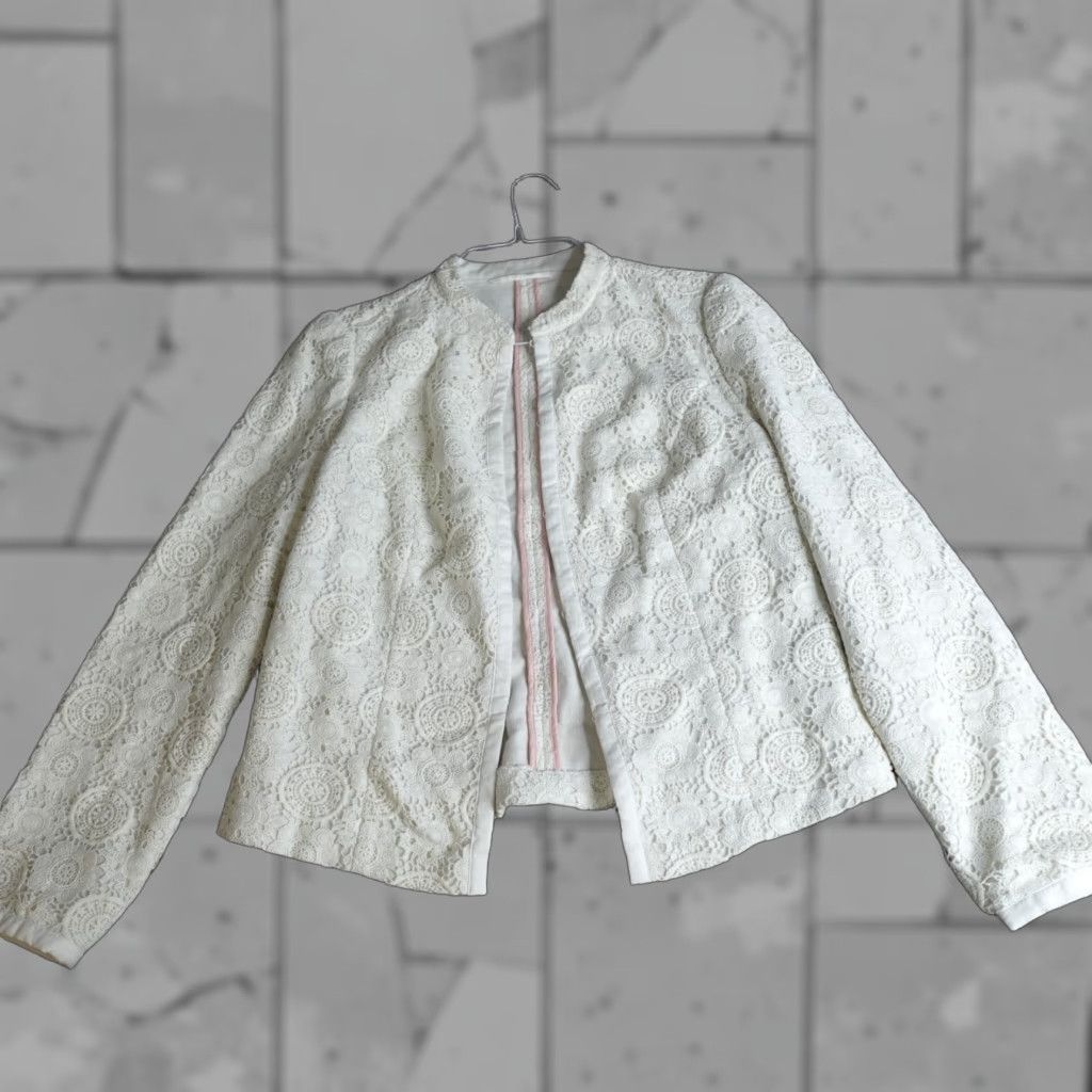 Boden Boden Womens Jacket 10 White Crochet Band Collar Tang Blazer Coat Shirt Jacket Knit Cotton Long Sleeve Casual Business Womens Size L / US 10 / IT 46 - 1 Thumbnail