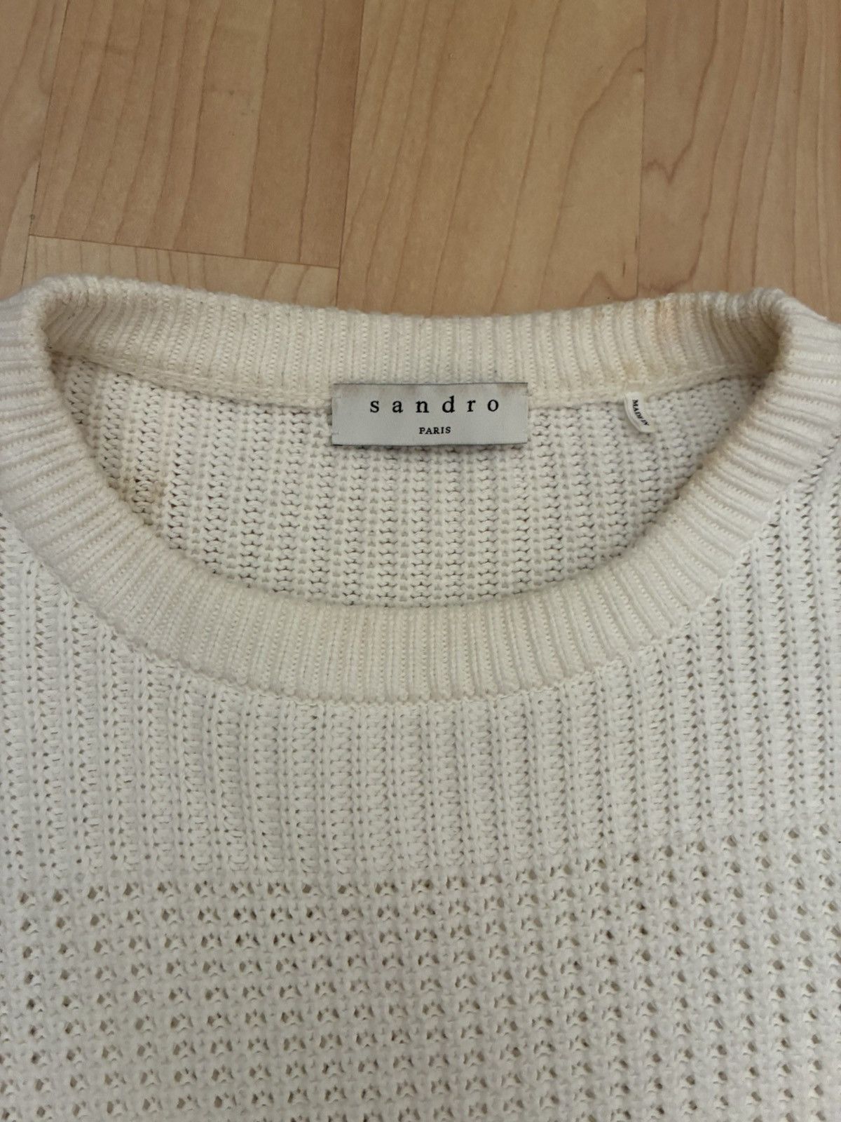 Sandro Mens Large Sandro Ribbed knit white sweater Size US L / EU 52-54 / 3 - 2 Thumbnail