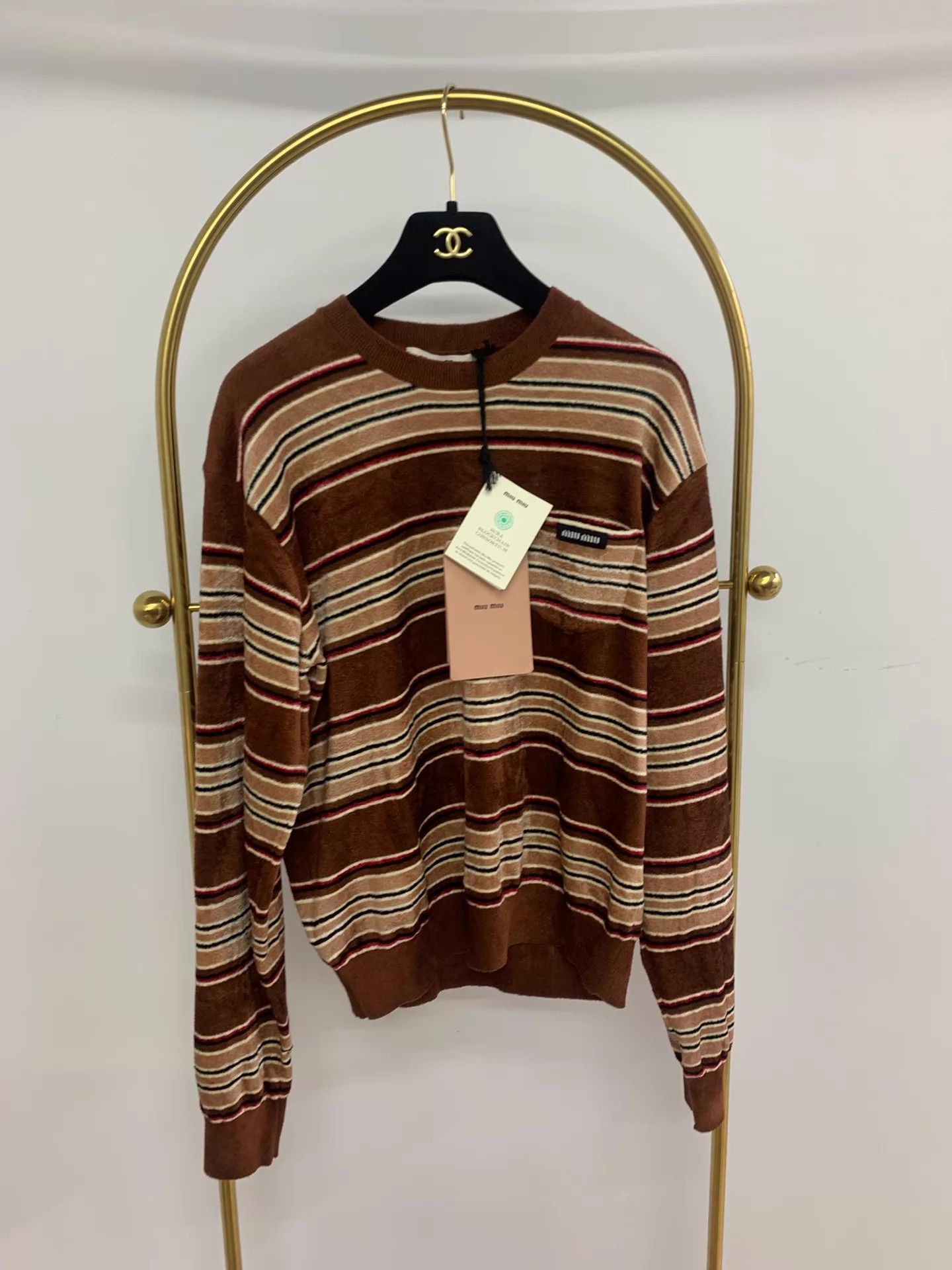 Miu Miu MIU MIU new camel stripe chenille top with tags size 38 Size XS / US 0-2 / IT 36-38 - 1 Thumbnail