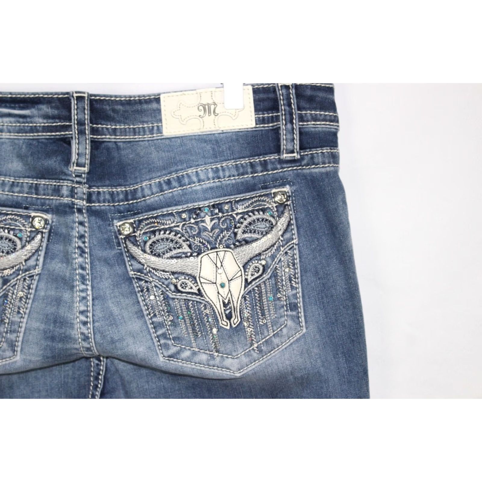 Miss Me Miss Me Jeans Erica Wing Bootcut Jeans Paisley Longhorn 33 x 32 Stretch M9437BV Blue Jeans Womens Bootscut 90s 00s Mens Womens Size 24" / US 00 / IT 34 - 2 Thumbnail