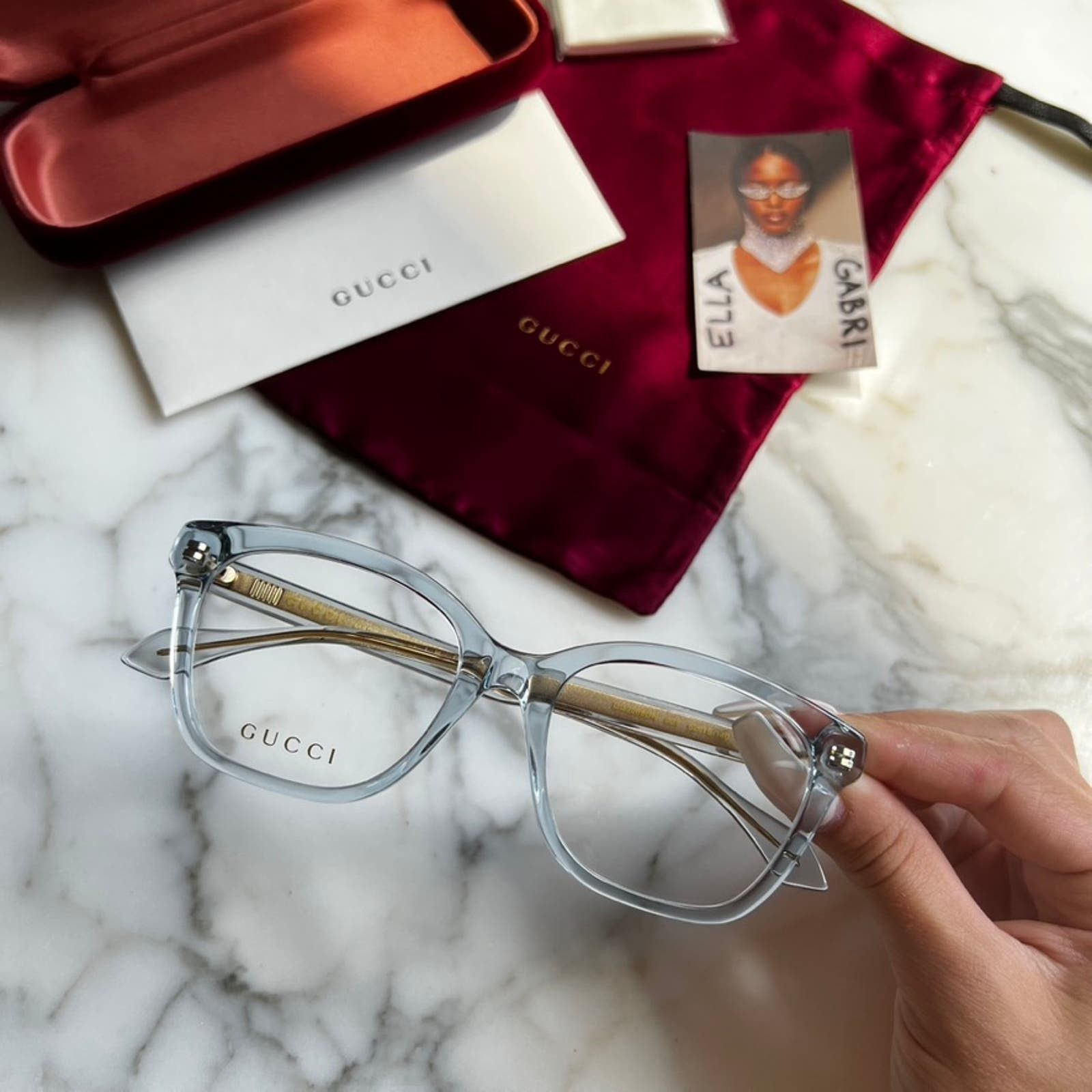 NEW Gucci GG0566ON Blue Transparent Eyeglasses Frames