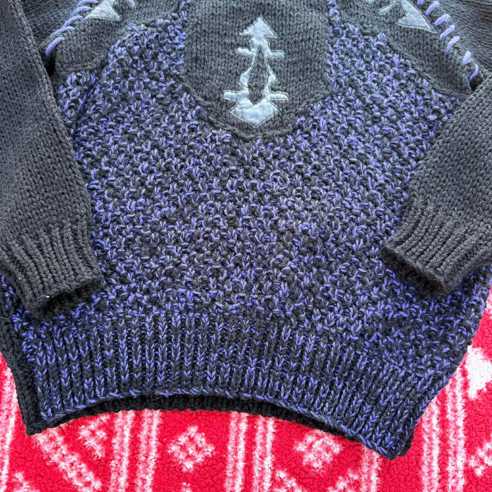 Other Vintage 80s Forum Chunky Knit Sweater L Gray Leather Purple Size US L / EU 52-54 / 3 - 4 Thumbnail