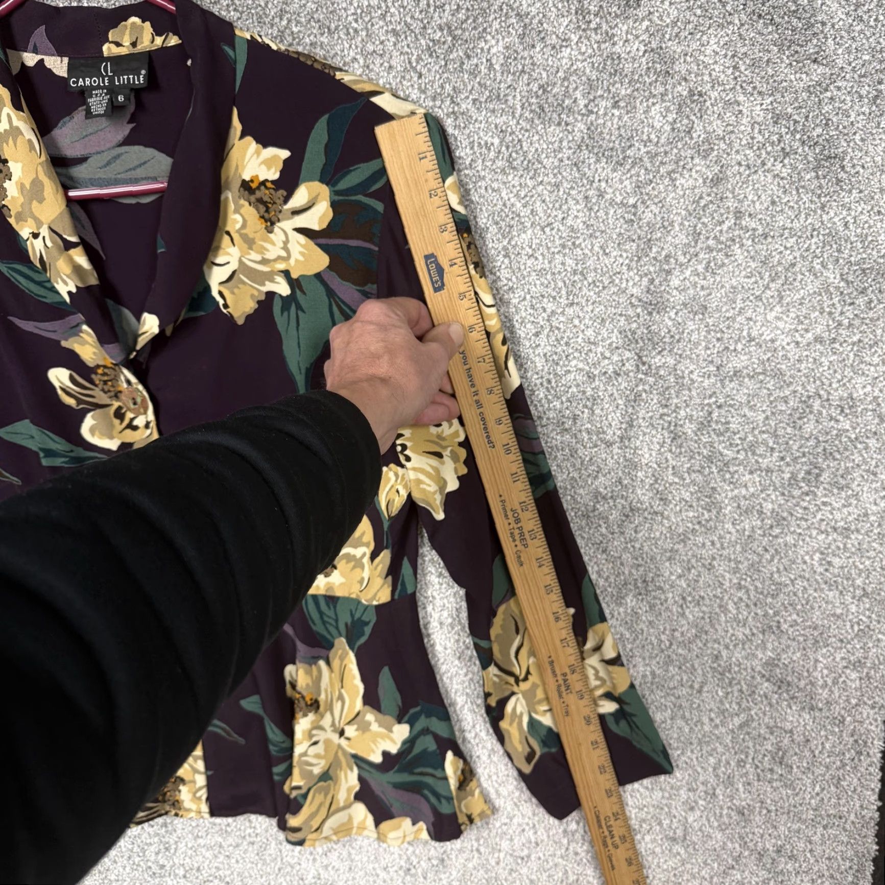 Vintage VINTAGE Carole Little Blazer 6 Purple Floral - Women's Regular Long Sleeve Notch Lapel Tailored Peplum Office Business Blazer Jacket Size M / US 6-8 / IT 42-44 - 3 Thumbnail