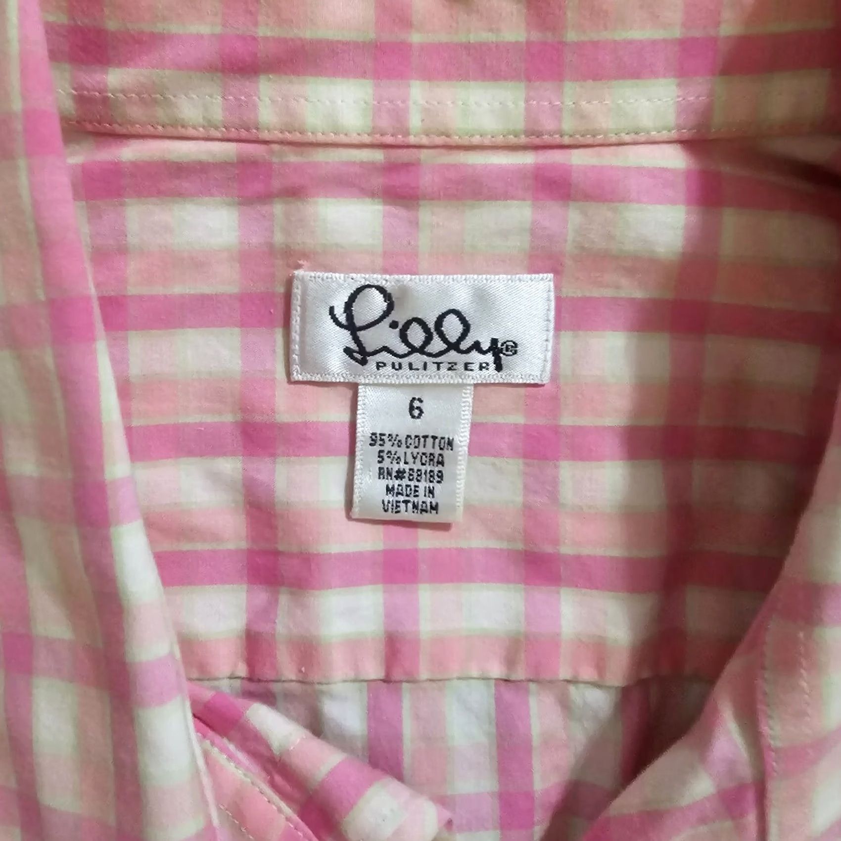 Lilly Pulitzer Lilly Pulitzer Top Womens 6 Pink Plaid Long Sleeve Button Classic Career Shirt Size M / US 6-8 / IT 42-44 - 3 Thumbnail