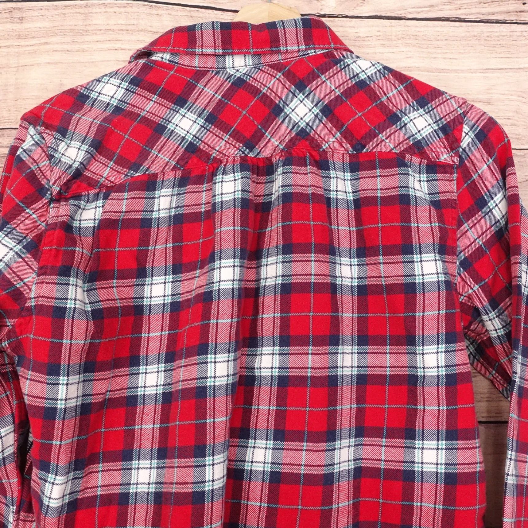 Lands' End Lands' End Women’s Medium Red Plaid Flannel Shirt Long Sleeve Button Up Casual Classic Size M / US 6-8 / IT 42-44 - 5 Thumbnail