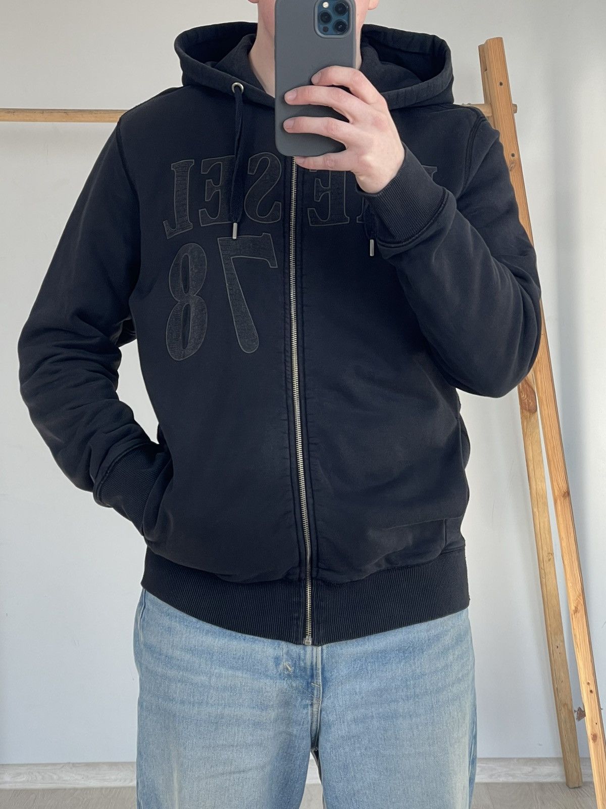 Diesel Vintage DIESEL 78 Big Logo Washed Y2k Punk Zip Up Hoodie Size US XL / EU 56 / 4 - 3 Thumbnail