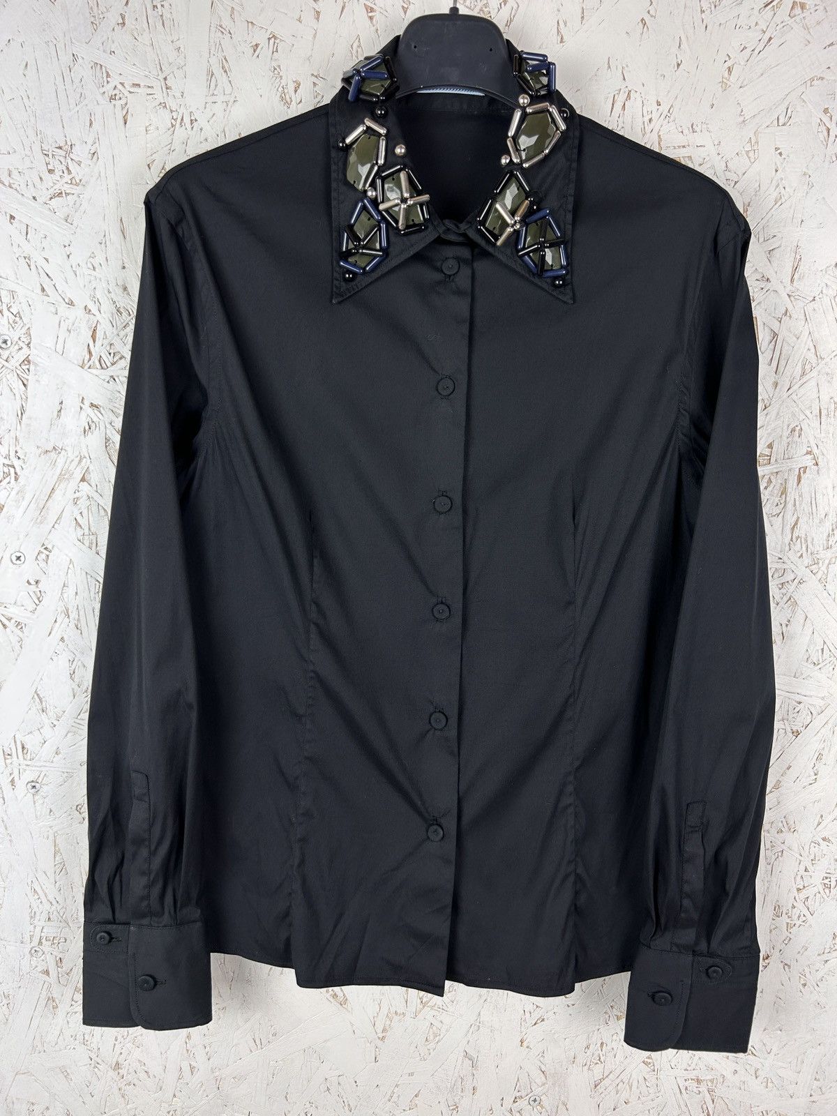 Prada Vintage Prada Crystal Embellished Long Sleeve Shirt Size S / US 4 / IT 40 - 1 Thumbnail
